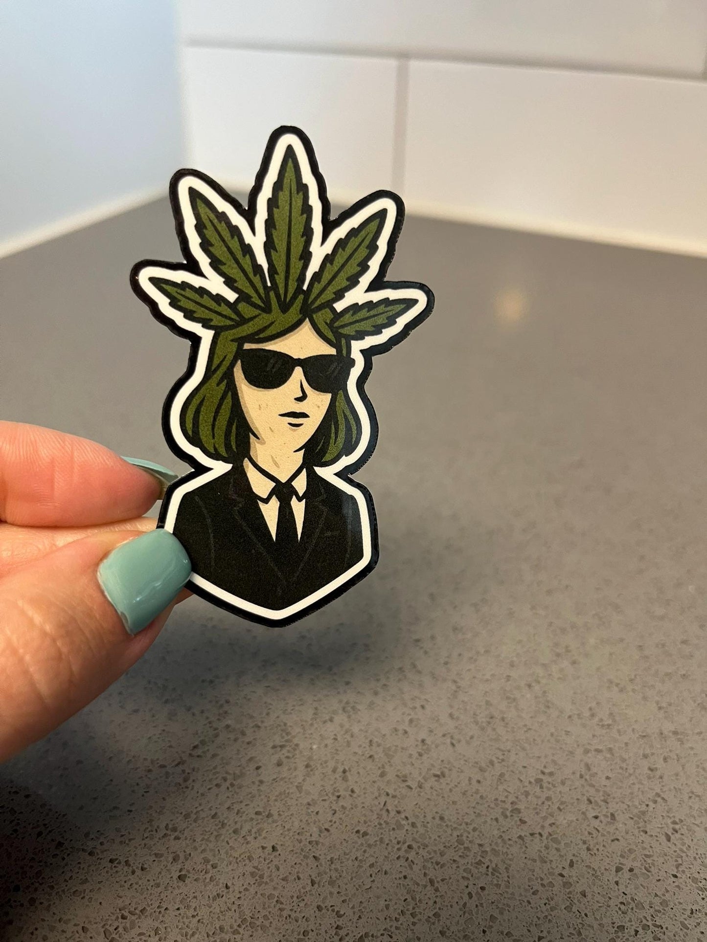 Incogweedo Lady Joint Funny Cannabis Sticker with Leaf Hair and Shades for 420 Friendly Queens and Incognito Weed Collectors Everywhere