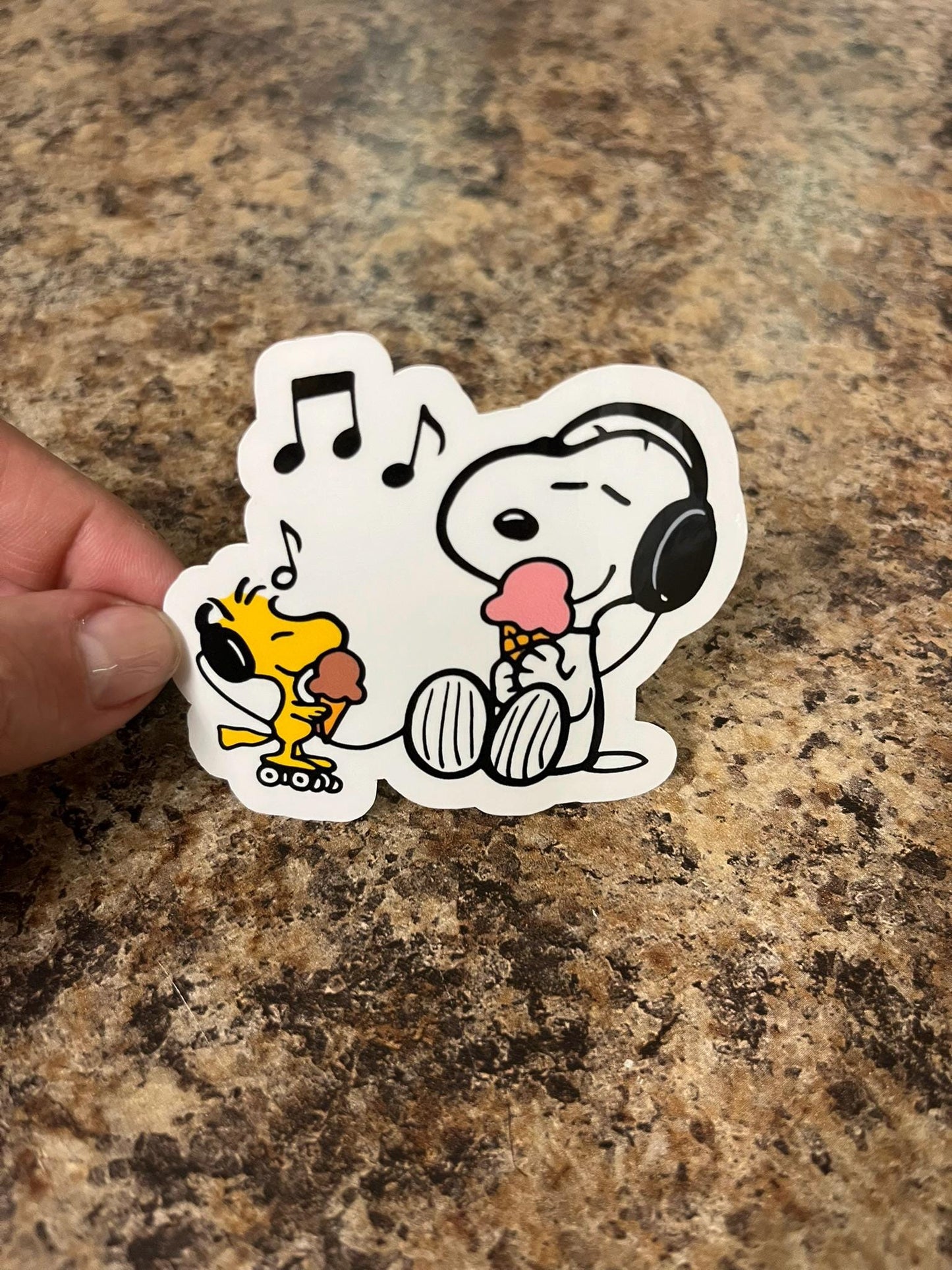 Snoopy & Woodstock Music and Ice Cream Waterproof Sticker | Dog Days of Summer Peanuts Vinyl | 2 Size Options | Laptop Yeti Stanley Cooler+