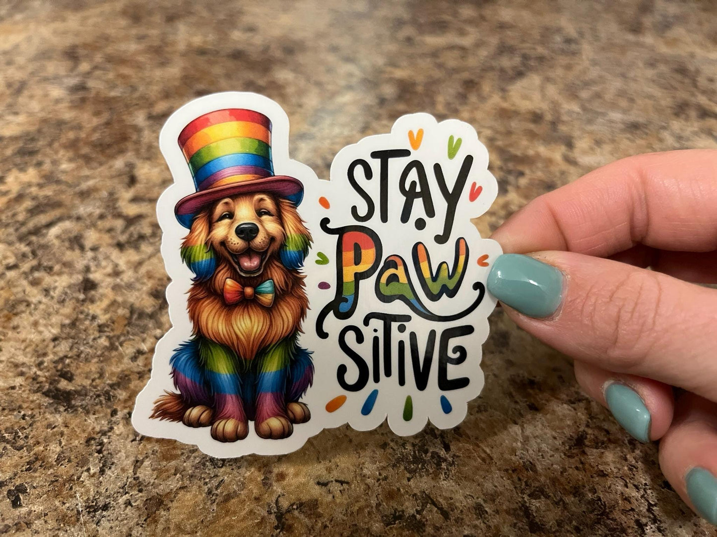 Stay Pawsitive Pride Dog Sticker LGBTQ Rainbow Dog Sticker Cute Dog Sticker Laminated Waterproof