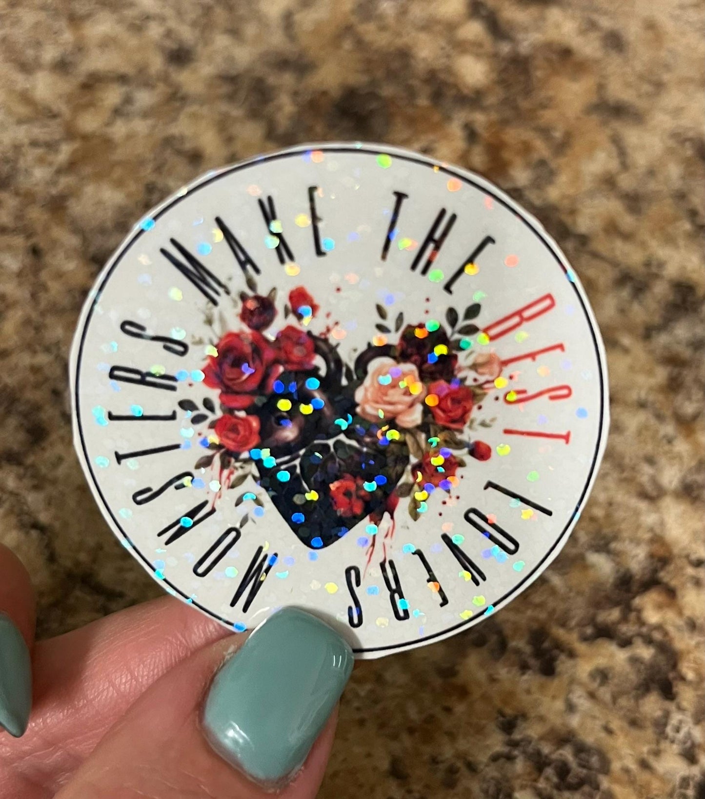 Monsters Make the Best Lovers Sticker โ Holographic or Glossy 2x2" Water-Resistant Vinyl for Dark Romance Readers, Gothic Fans