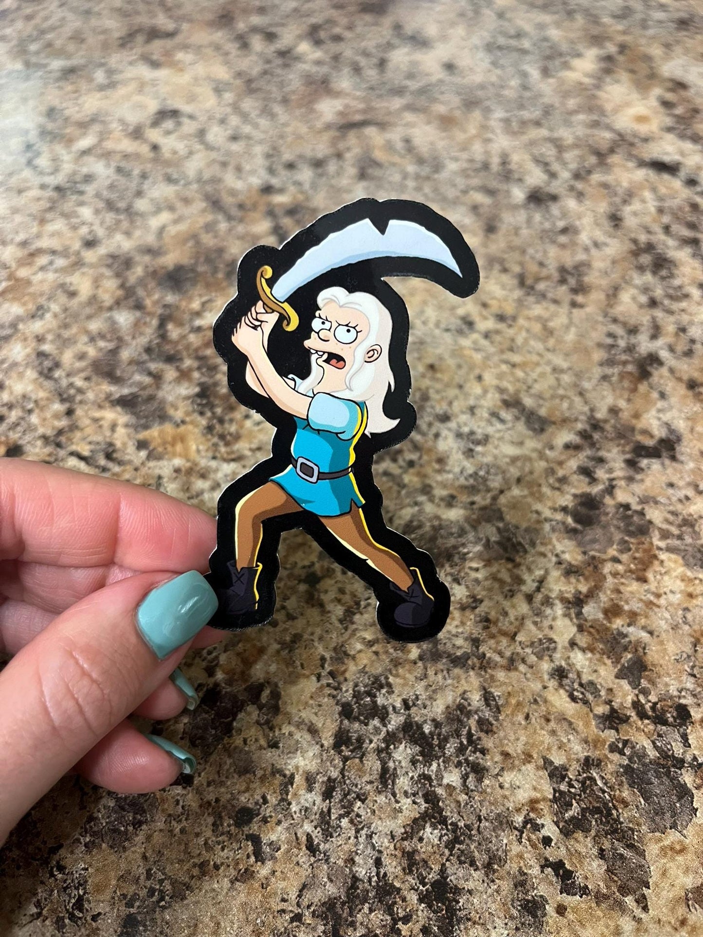Princess Bean Disenchantment Sticker 3"x1.5" – Tiabeanie Mariabeanie Sword Swinging Vinyl Sticker for Fantasy Lovers and Rebels