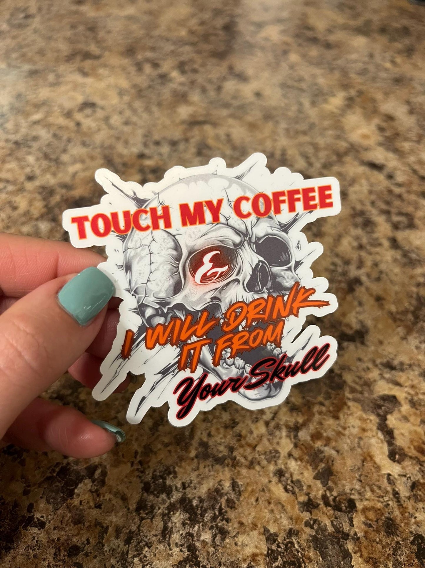 Funny Coffee Vinyl Sticker Die Cut Waterproof Skull Decal for Laptop Planner Water Bottle Gift Coworker Caffeine Rage Quote