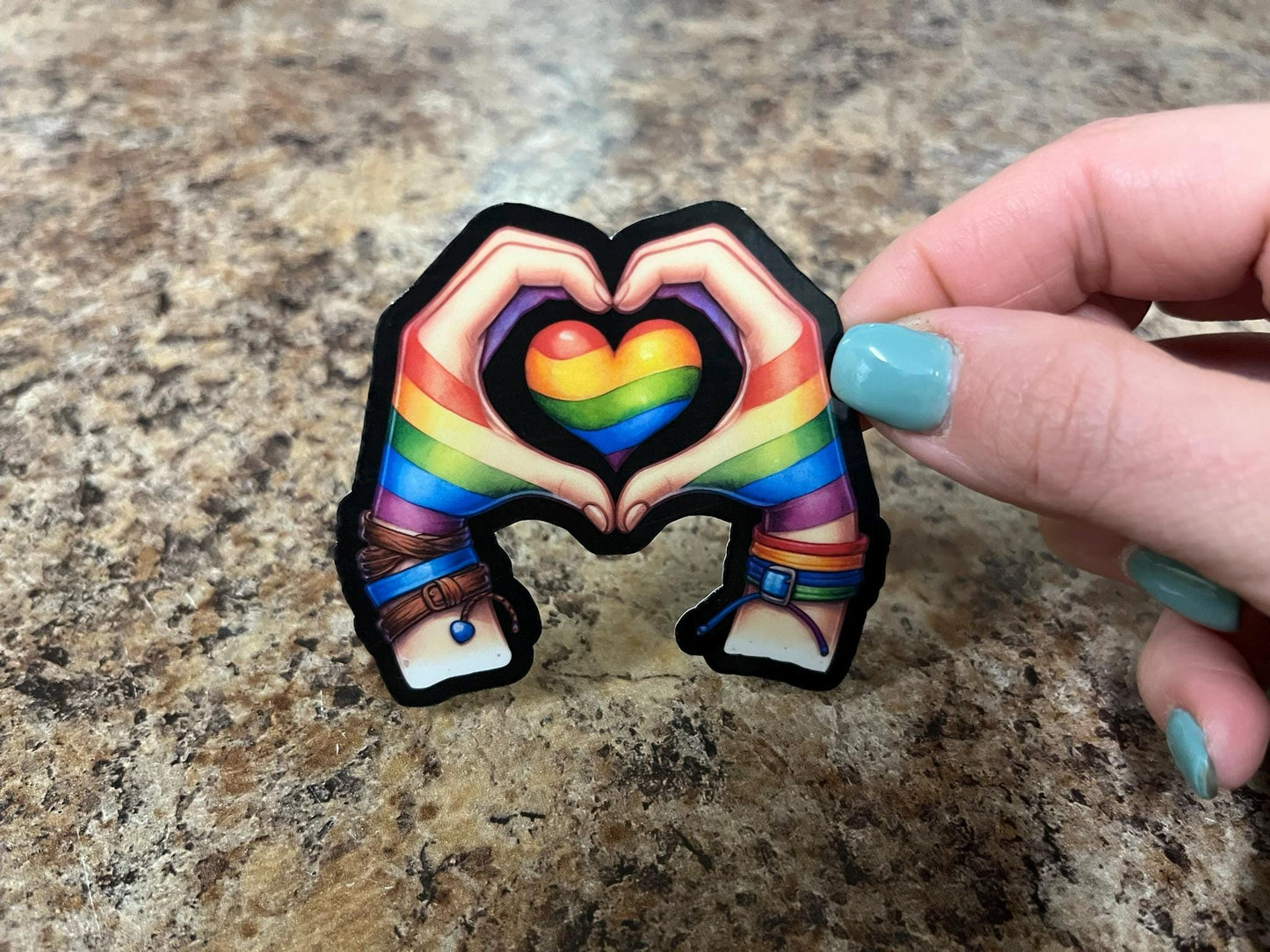 Rainbow Heart Hands Sticker LGBTQ Pride Sticker Love Is Love Sticker Unity Sticker Laminated Waterproof