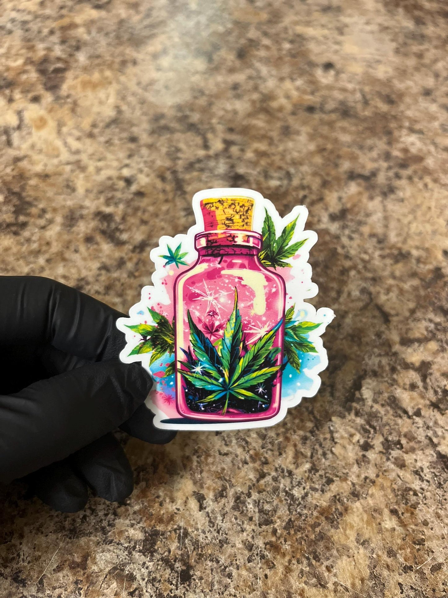 Pink Cannabis Potion Bottle Sticker | Magical Marijuana Elixir Art | Sparkly Weed Witch Decal | 2.75"x2.25"