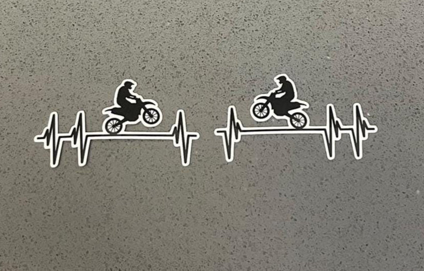 Dirt Bike Heartbeat Sticker | Motocross Rider EKG Pulse | Motorcycle Lifeline Decal | 3 Options | 1.5"x2.75" Helmet, Yeti, Cooler + More