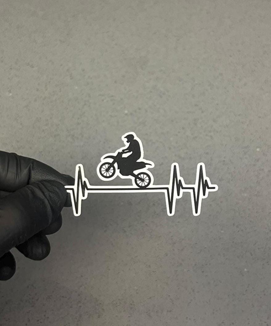 Dirt Bike Heartbeat Sticker | Motocross Rider EKG Pulse | Motorcycle Lifeline Decal | 3 Options | 1.5"x2.75" Helmet, Yeti, Cooler + More