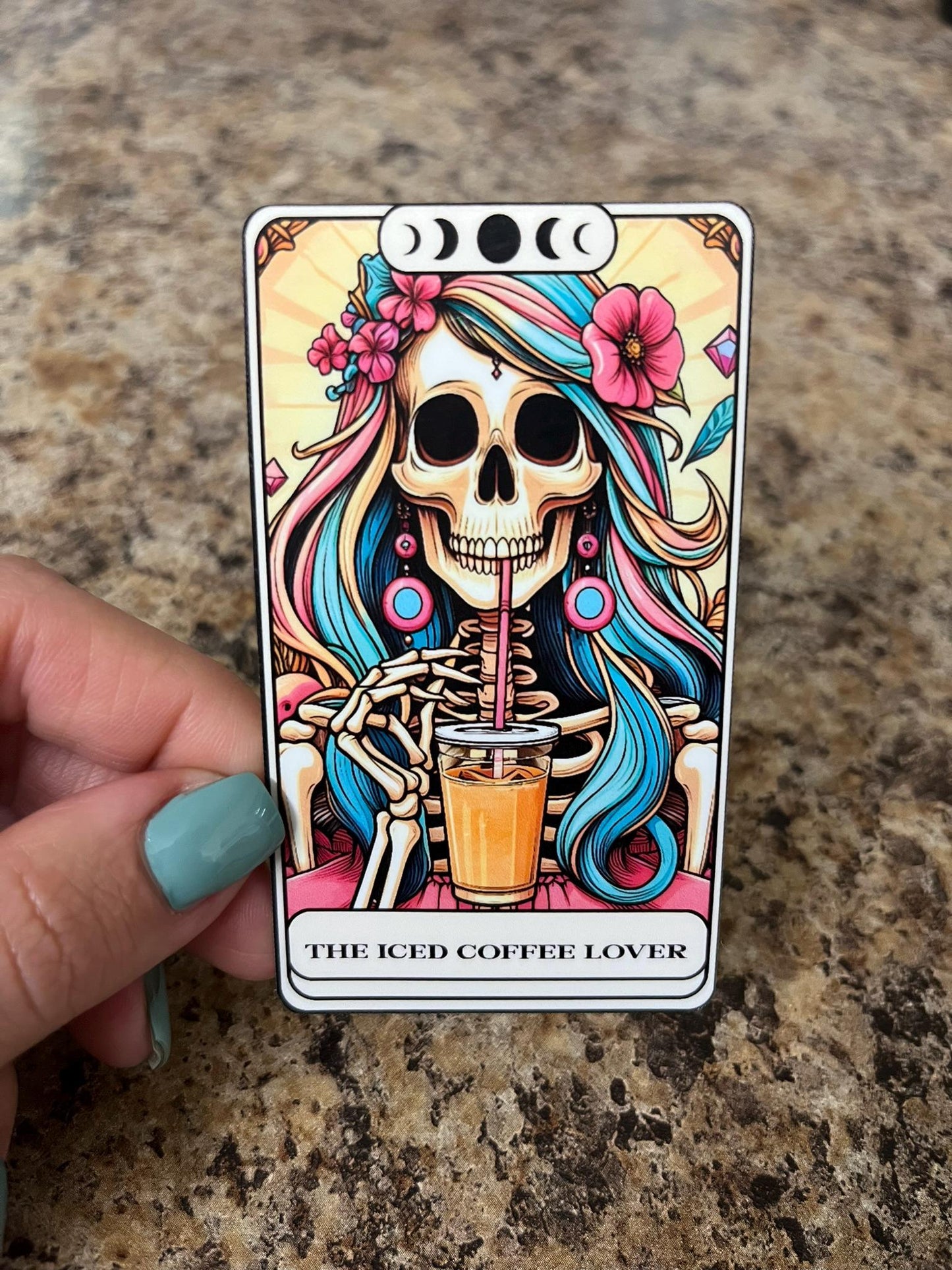 The Iced Coffee Lover Waterproof Sticker | Skeleton Tarot Vinyl | 3.5"x2" | Laptop Yeti Stanley Cooler+