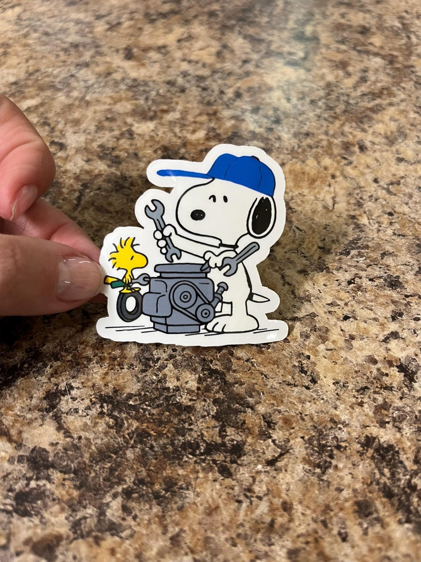 Mechanic Snoopy & Woodstock Waterproof Sticker | Peanuts Handyman Engine Repair Shop Vinyl | 2 Size Options | Laptop Yeti Stanley Cooler +