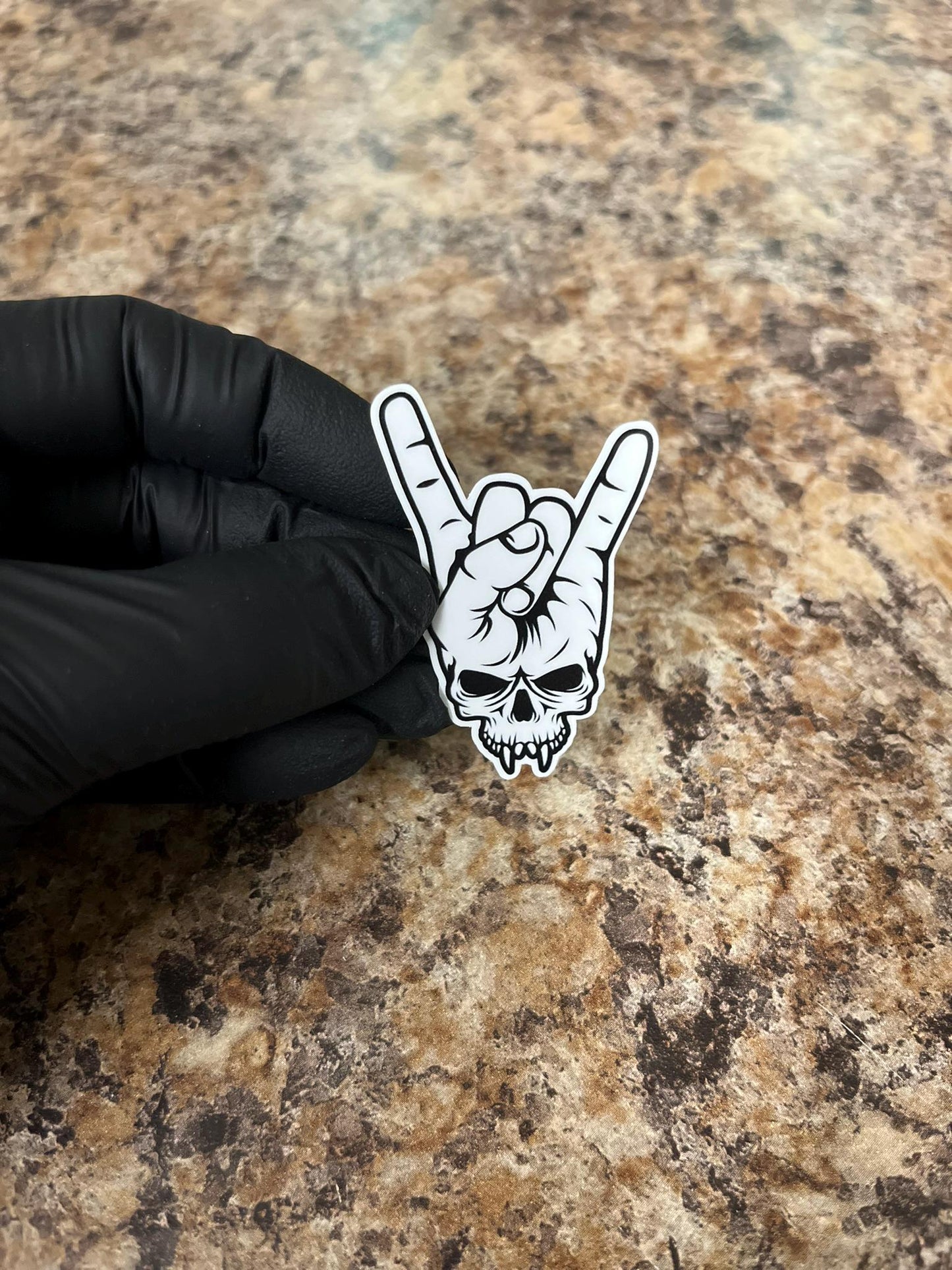 Fanged Skull Metal Horns Sticker | Vampire Rock On Devil Sign | Gothic Music Fan Art | 2 Sizes Available
