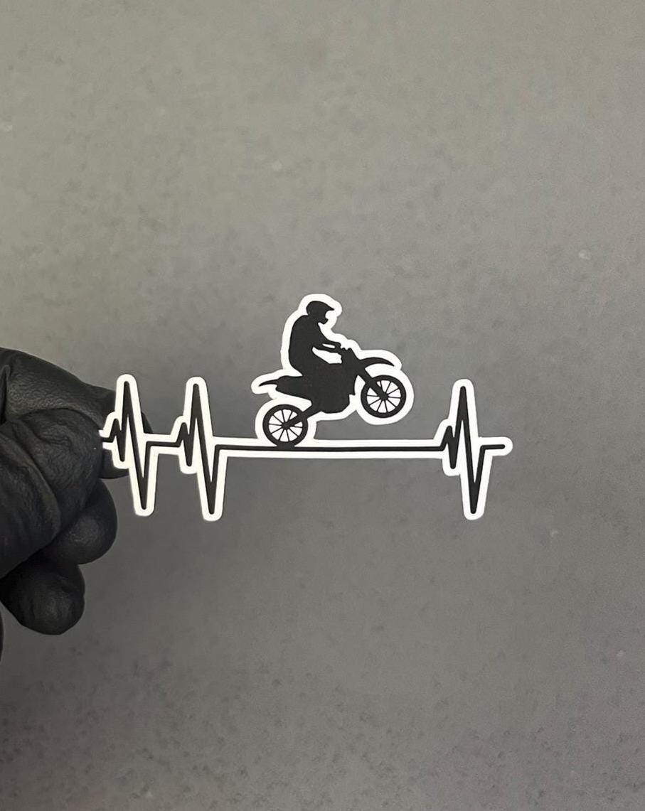 Dirt Bike Heartbeat Sticker | Motocross Rider EKG Pulse | Motorcycle Lifeline Decal | 3 Options | 1.5"x2.75" Helmet, Yeti, Cooler + More