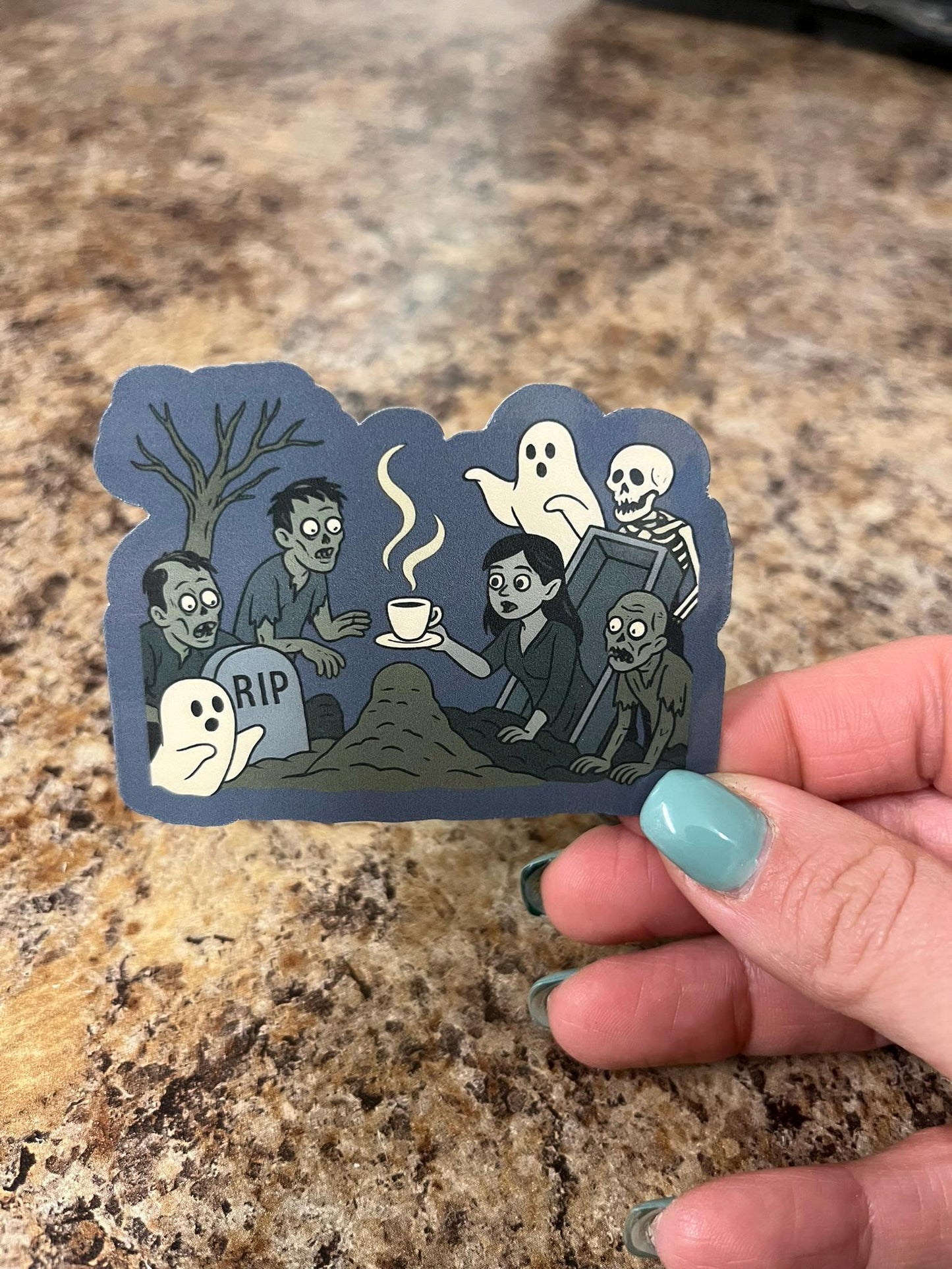 Graveyard Coffee Club Sticker Zombie Coffee Sticker Spooky Morning Sticker Cute Goth Sticker Laminated Waterproof