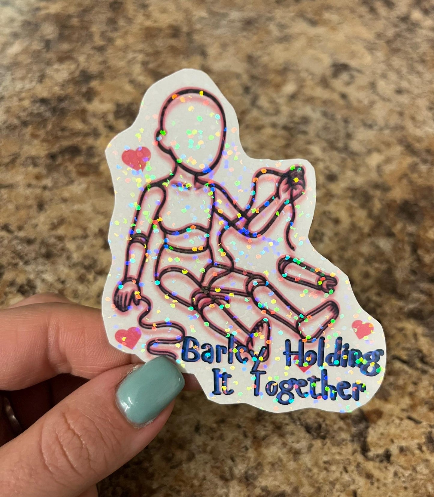 Barely Holding It Together BJD Art Sticker | Ball Jointed Doll Collector Humor | Threaded Limb Life Decal | 3"x2.75" Holographic Available