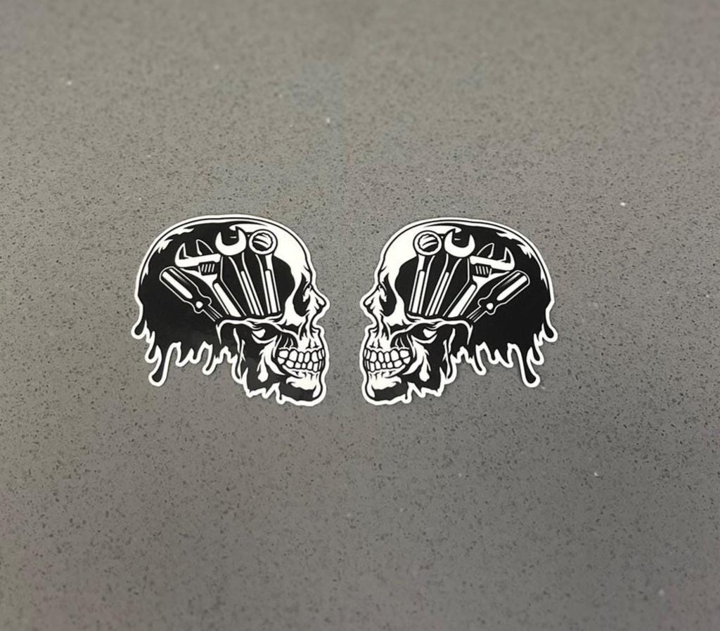 Mechanic Skull Tool Head | Gearhead Wrench Brain Waterproof Sticker| Motorcycle & Dirt Bike Repair Decal | 3 Options for Yeti, Bike, Cooler