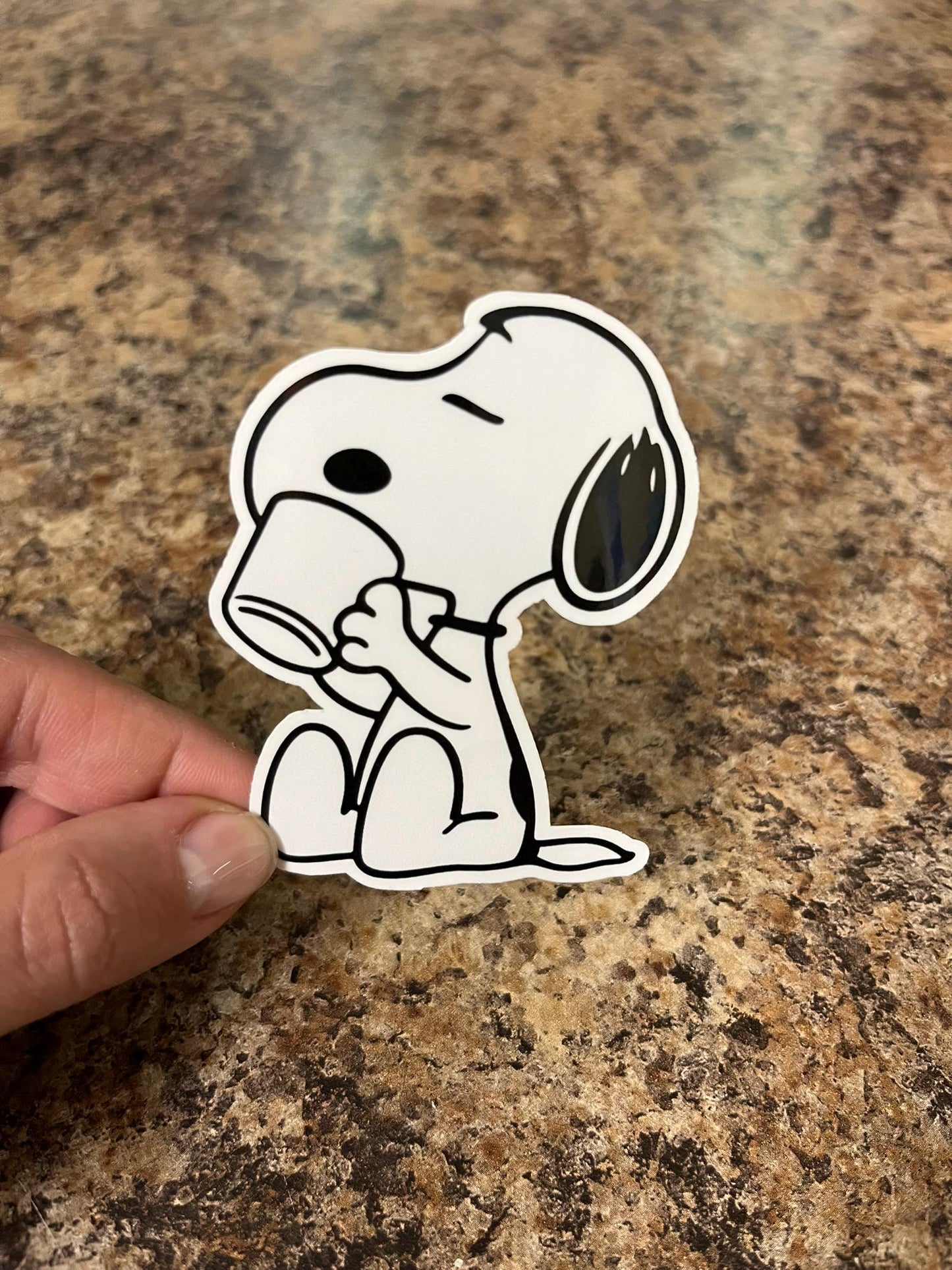 Snoopy Coffee Waterproof Sticker | Peanuts Morning Cup of Joe Vinyl | 3 Size Options | Laptop Kindle Yeti Stanley Tumbler Tool Box Cooler +