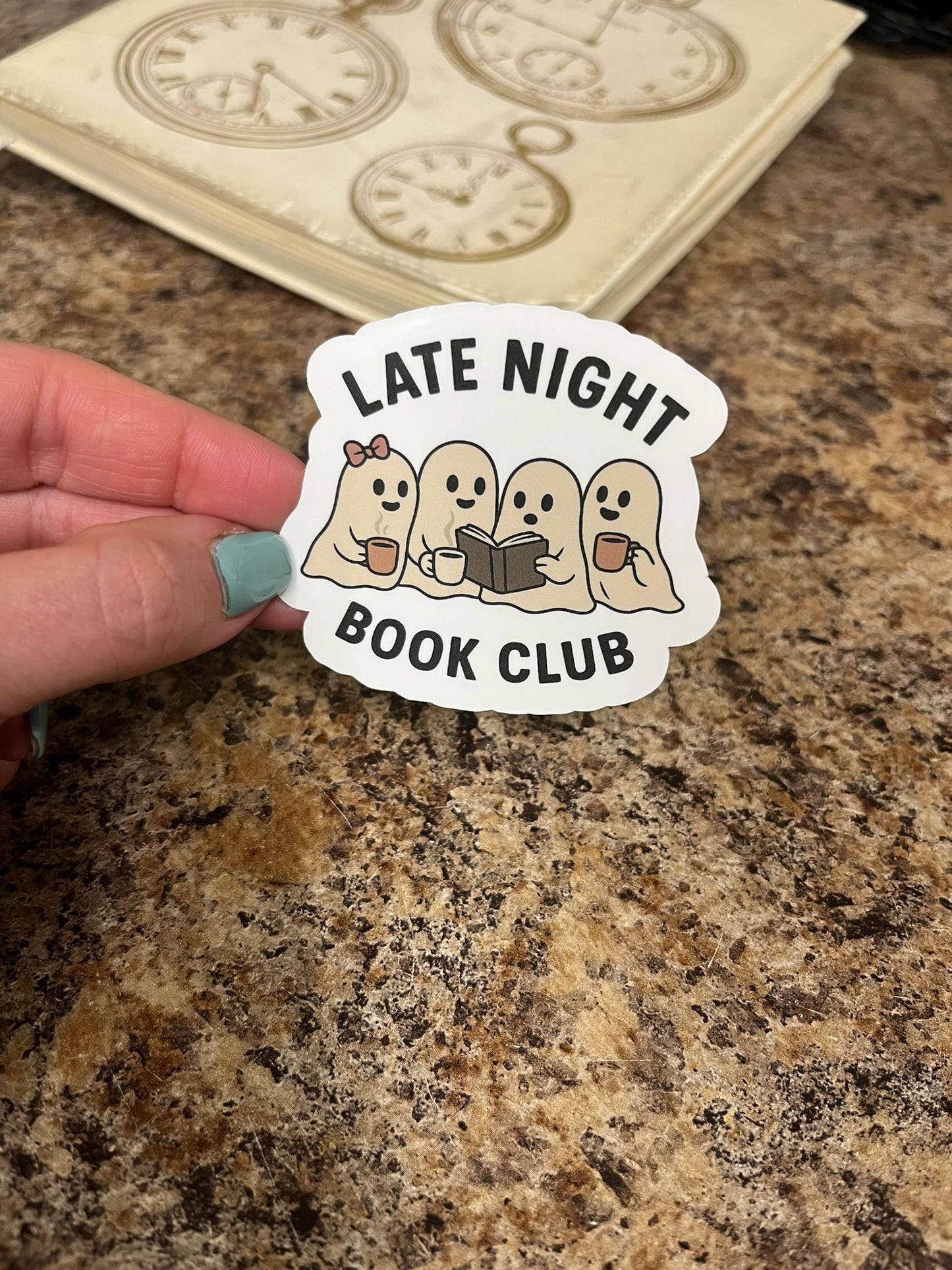 Late Night Book Club Ghost Sticker | Ghost Reading Sticker | Cute Spooky Book Club Sticker | Book Lover Sticker | Bookish Ghost