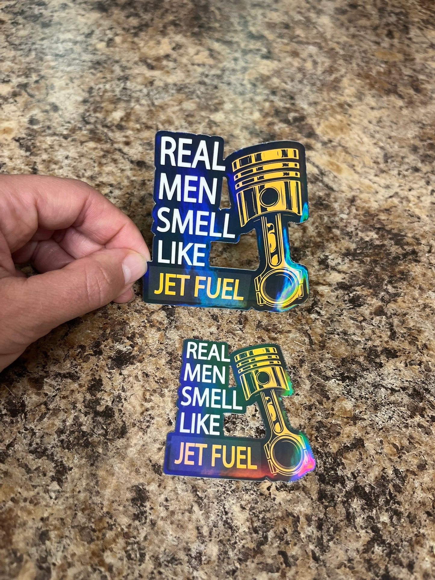Real Men Smell Like Jet Fuel Waterproof Sticker | Holographic Aviation Mechanic Vinyl | 2 Size Options | Laptop Yeti Stanley Cooler+