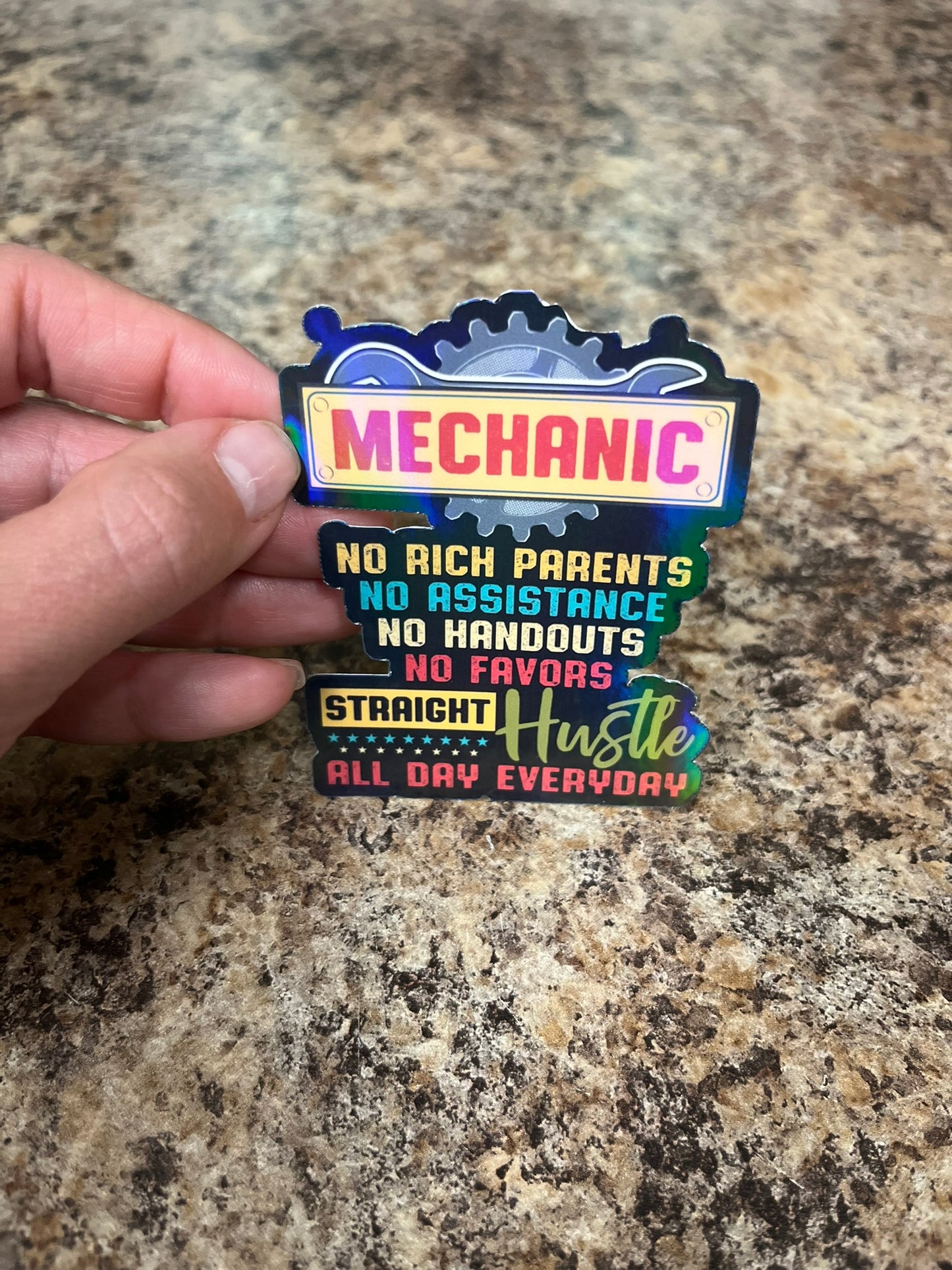 Mechanic Straight Hustle Waterproof Sticker | Gear Grind Vinyl | 4 Size & Finish Options | Laptop Yeti Stanley Cooler+