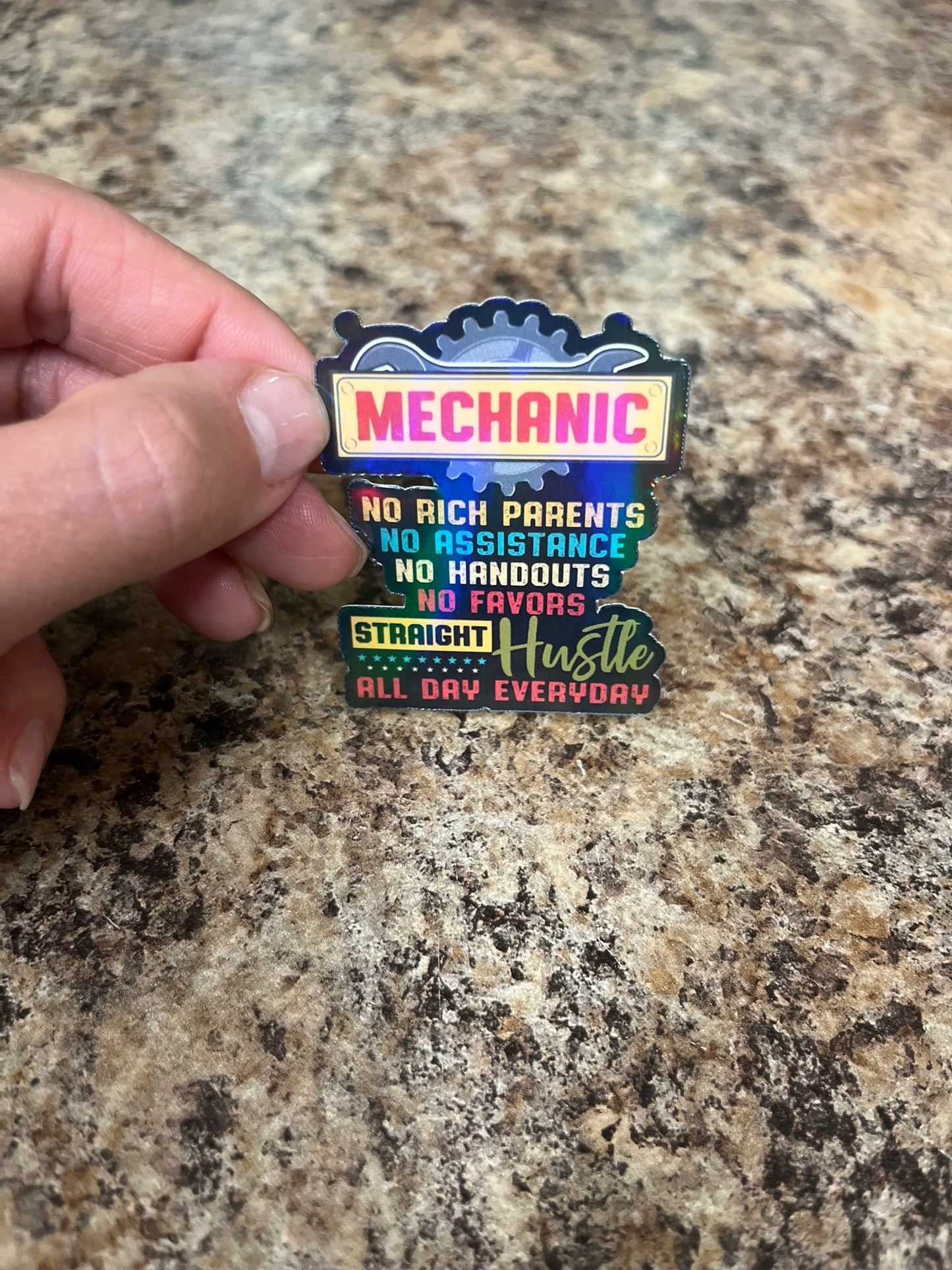 Mechanic Straight Hustle Waterproof Sticker | Gear Grind Vinyl | 4 Size & Finish Options | Laptop Yeti Stanley Cooler+
