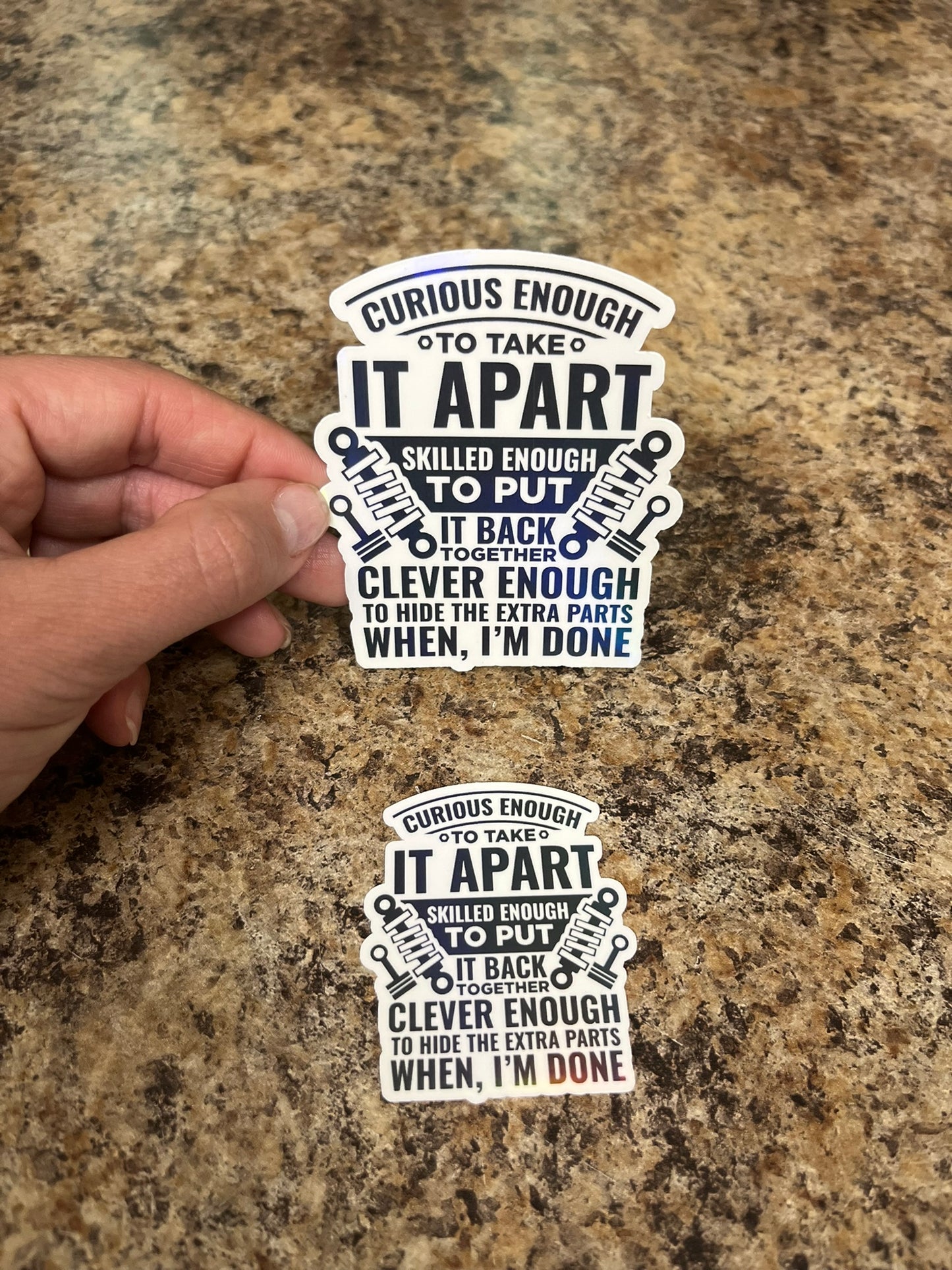 Curious Skilled Clever Mechanic Waterproof Sticker | Funny Tool Vinyl | 4 Size & Finish Options | Laptop Yeti Stanley Cooler+