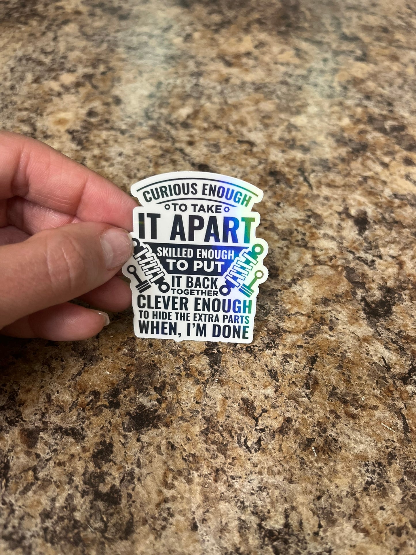 Curious Skilled Clever Mechanic Waterproof Sticker | Funny Tool Vinyl | 4 Size & Finish Options | Laptop Yeti Stanley Cooler+