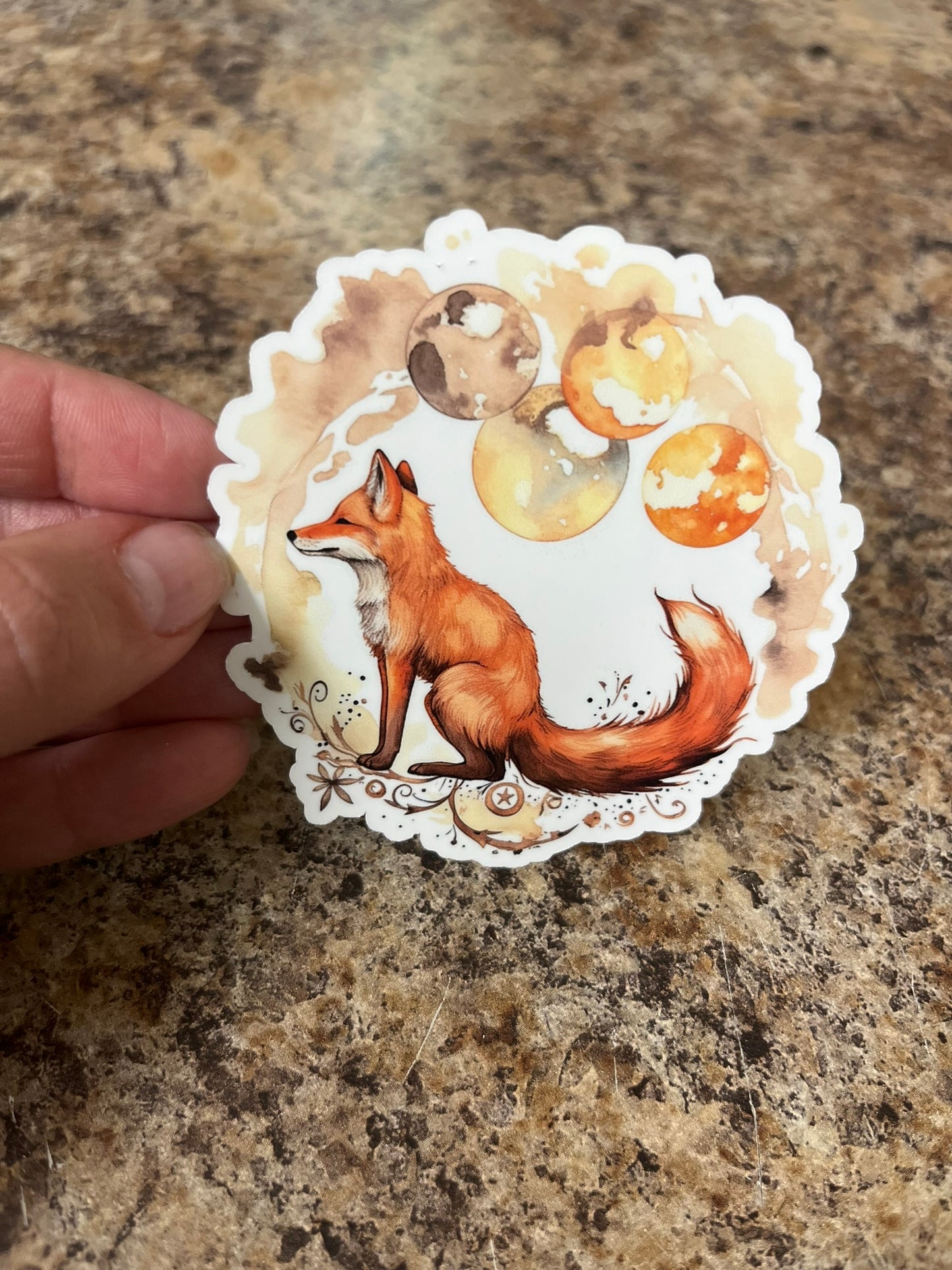 Fall Color Fox Moon Phases Waterproof Sticker | Autumn Vinyl | 2 Size Options | Laptop Yeti Stanley Cooler+