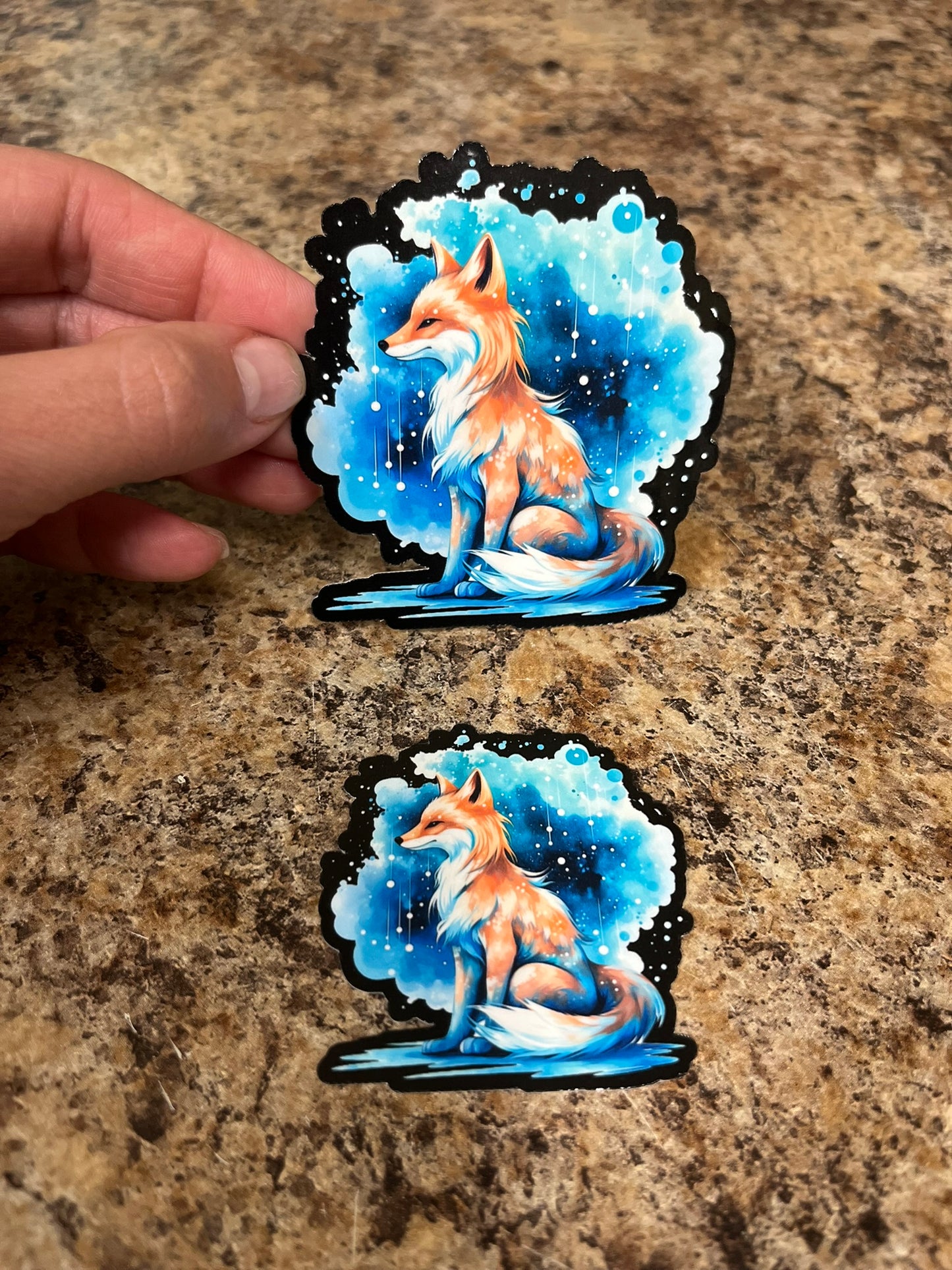 Teal Watercolor Fox Waterproof Sticker | Magical Night Vinyl | 2 Size Options | Laptop Yeti Stanley Cooler+