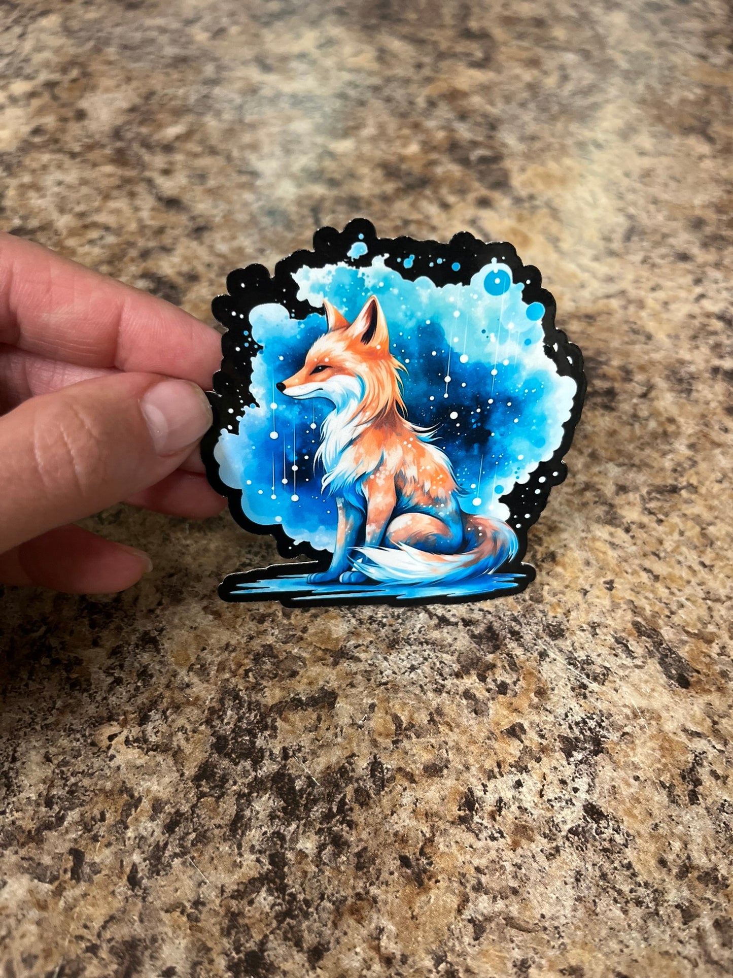 Teal Watercolor Fox Waterproof Sticker | Magical Night Vinyl | 2 Size Options | Laptop Yeti Stanley Cooler+