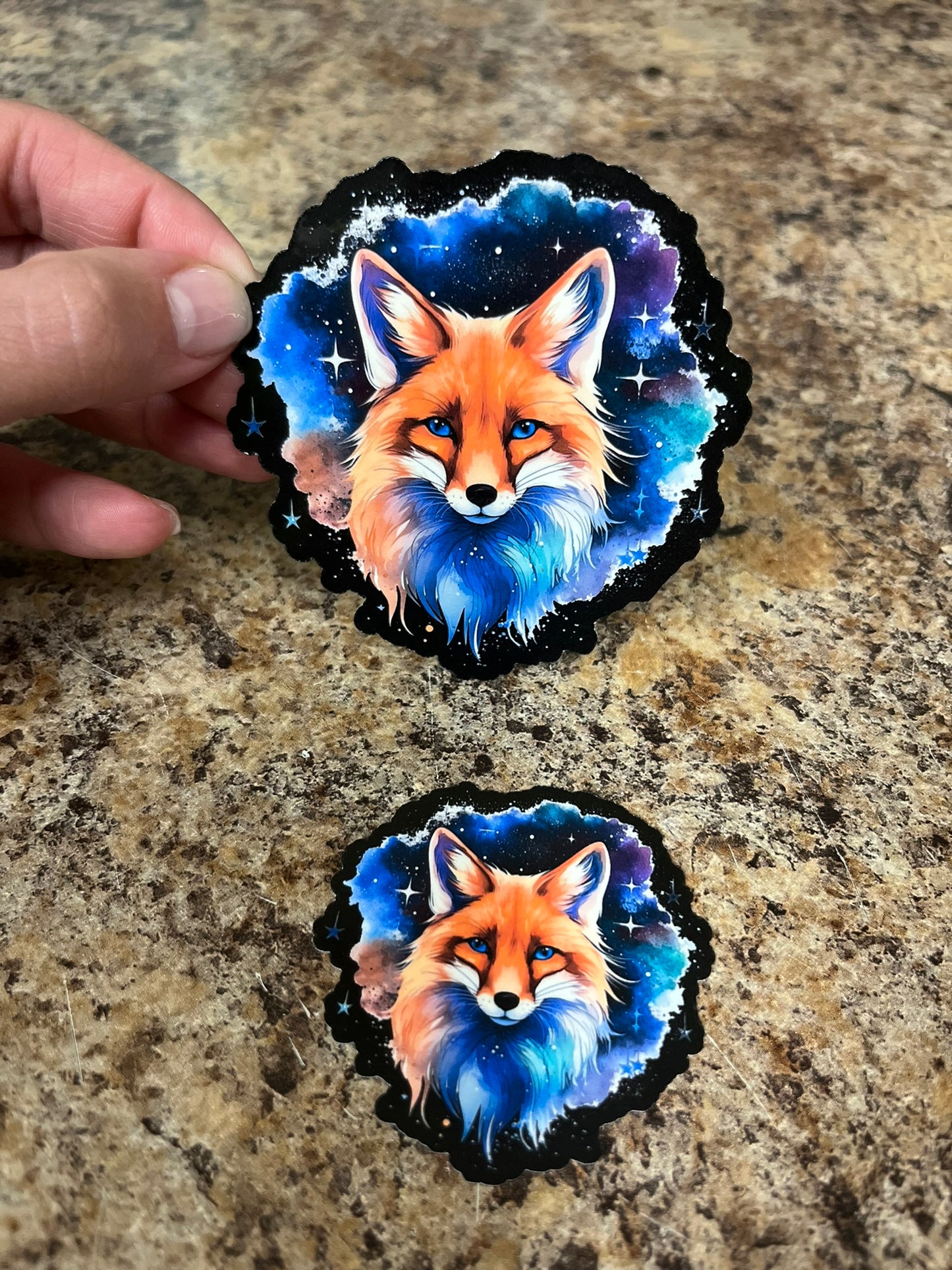 Galaxy Sky Fox Waterproof Sticker | Cosmic Blue Eyes Vinyl | 2 Size Options | Laptop Yeti Stanley Cooler+