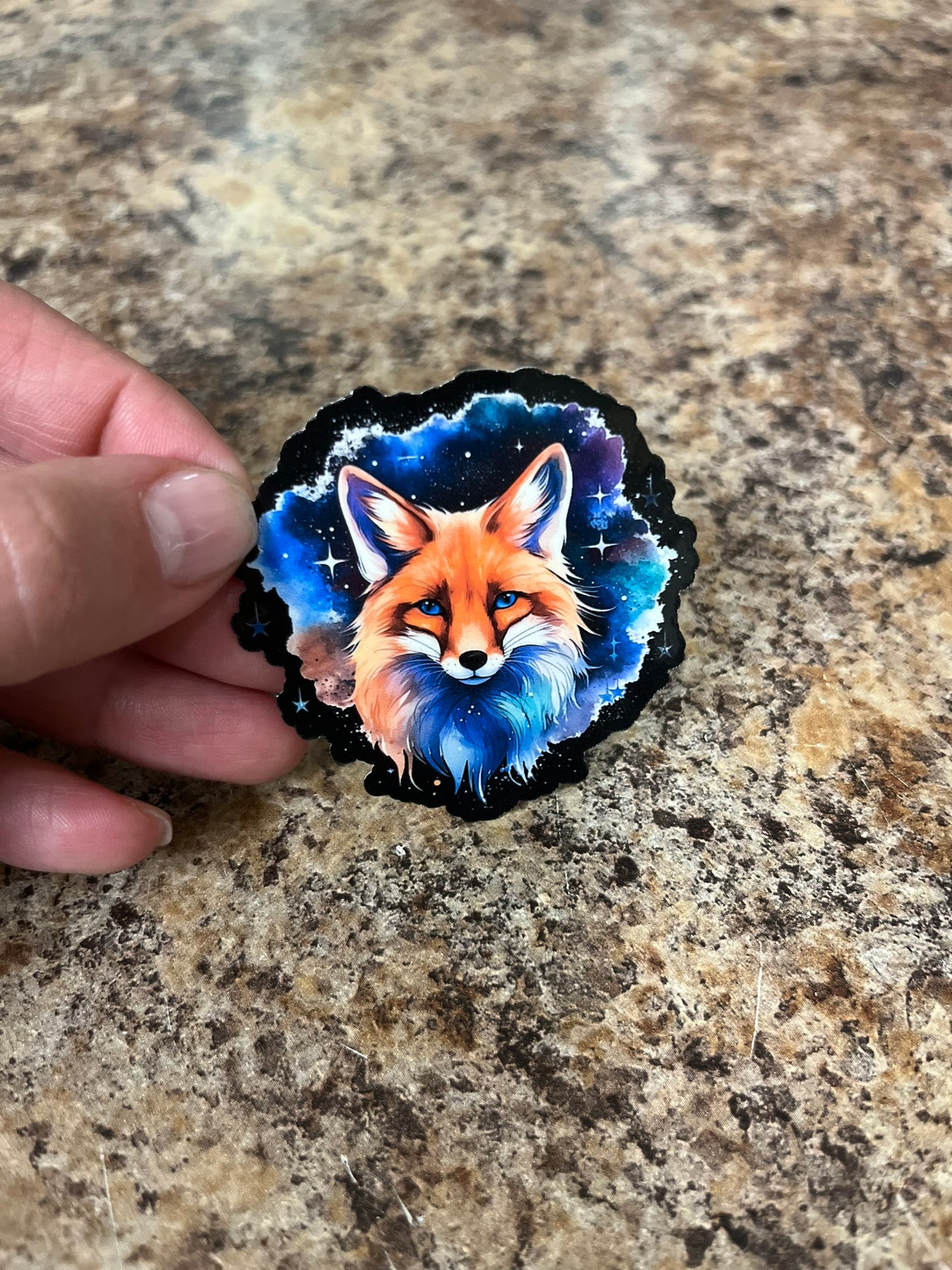Galaxy Sky Fox Waterproof Sticker | Cosmic Blue Eyes Vinyl | 2 Size Options | Laptop Yeti Stanley Cooler+