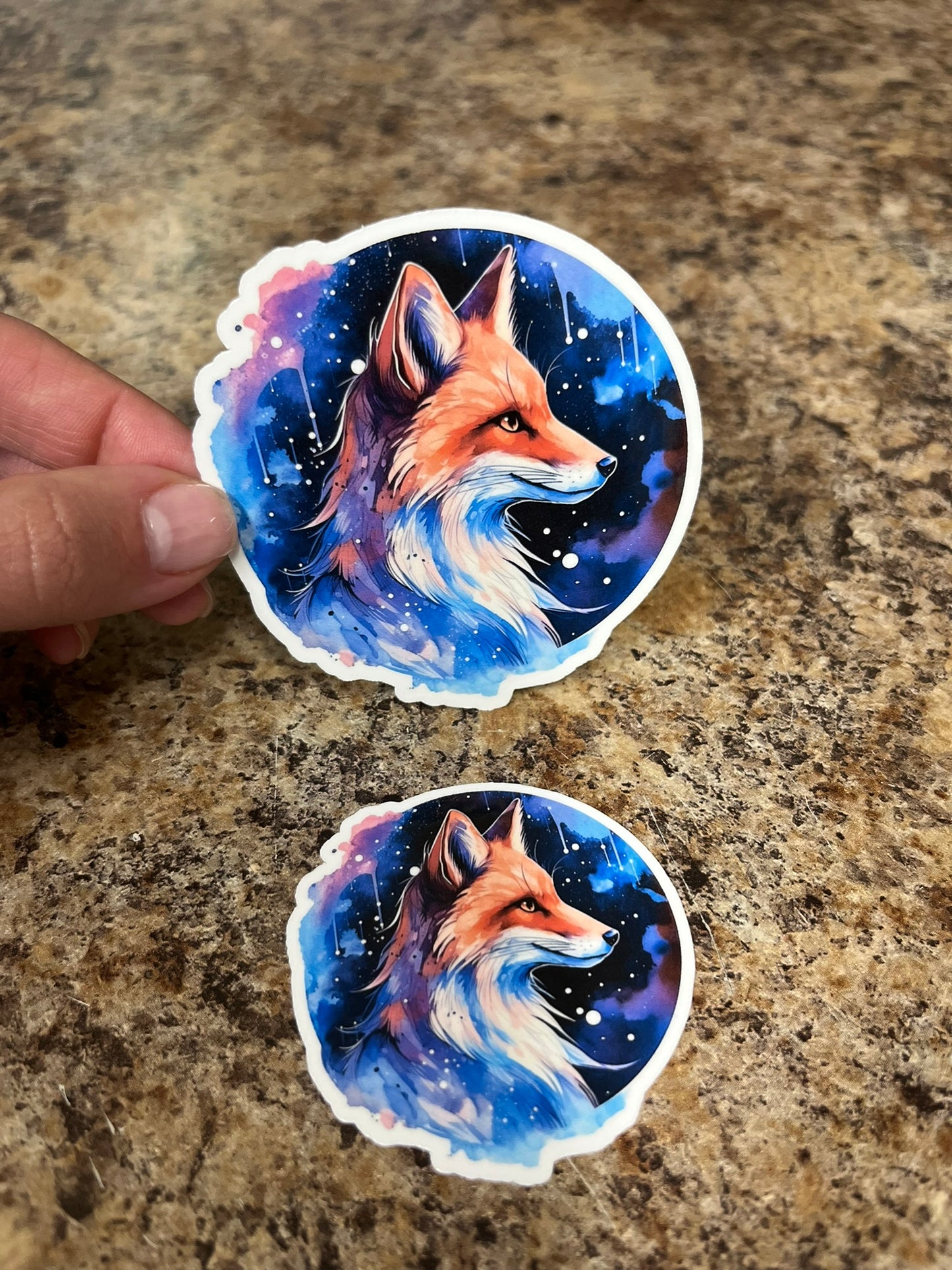 Cosmic Fox Watercolor Waterproof Sticker | Galaxy Art Vinyl | 2 Size Options | Laptop Yeti Stanley Cooler+