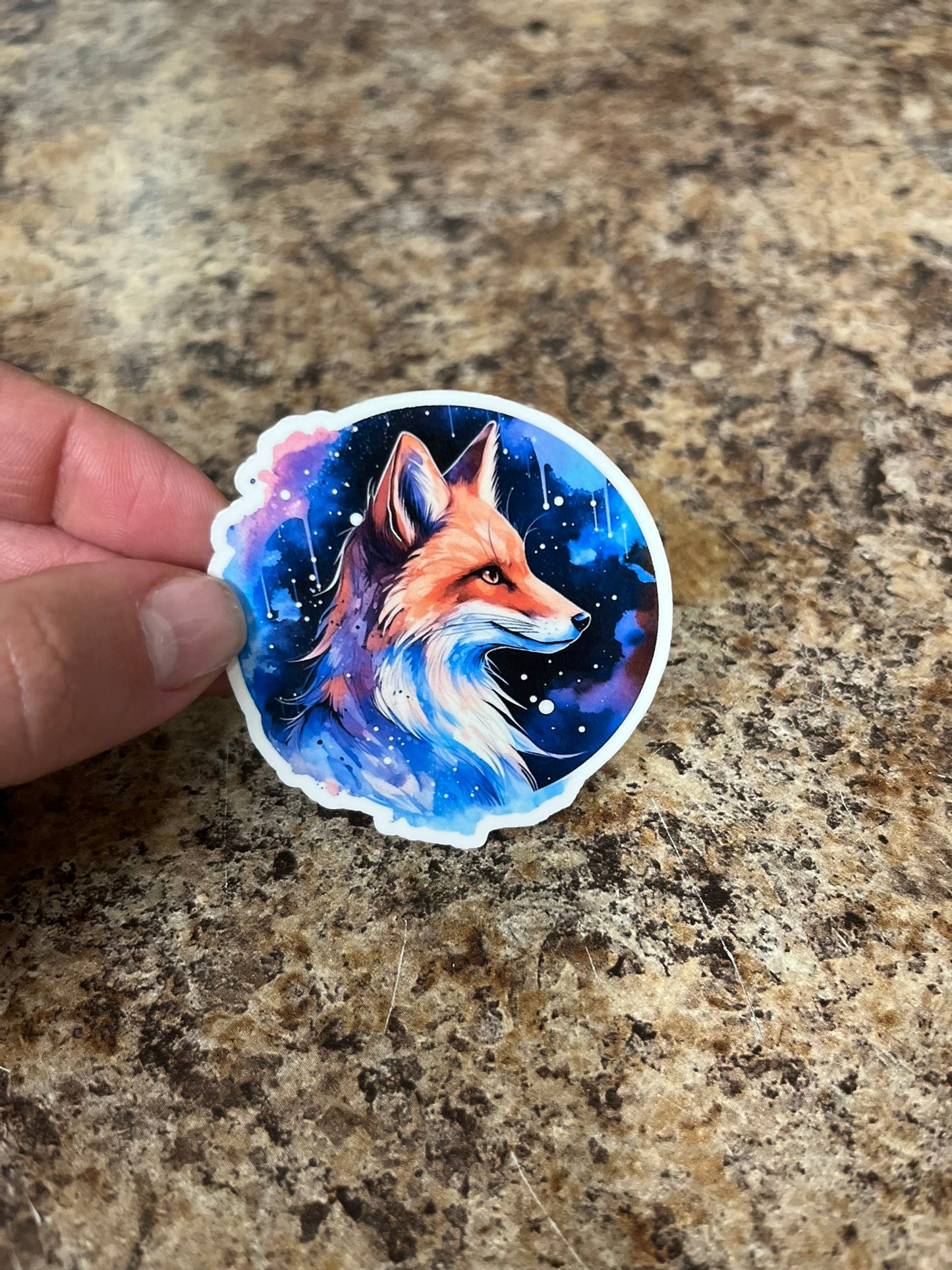 Cosmic Fox Watercolor Waterproof Sticker | Galaxy Art Vinyl | 2 Size Options | Laptop Yeti Stanley Cooler+