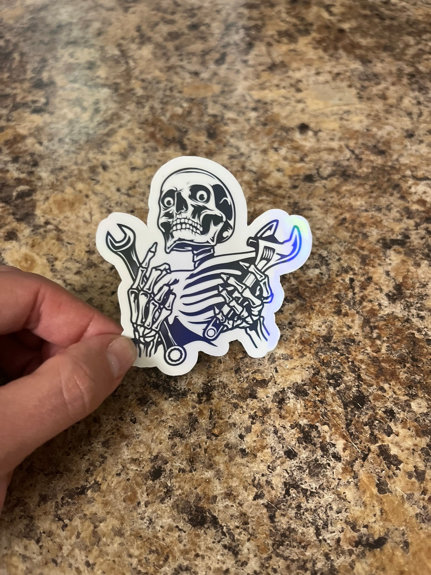 Mechanic Skeleton Waterproof Sticker | Wrench Tool Vinyl | 4 Size & Finish Options | Laptop Yeti Stanley Cooler+