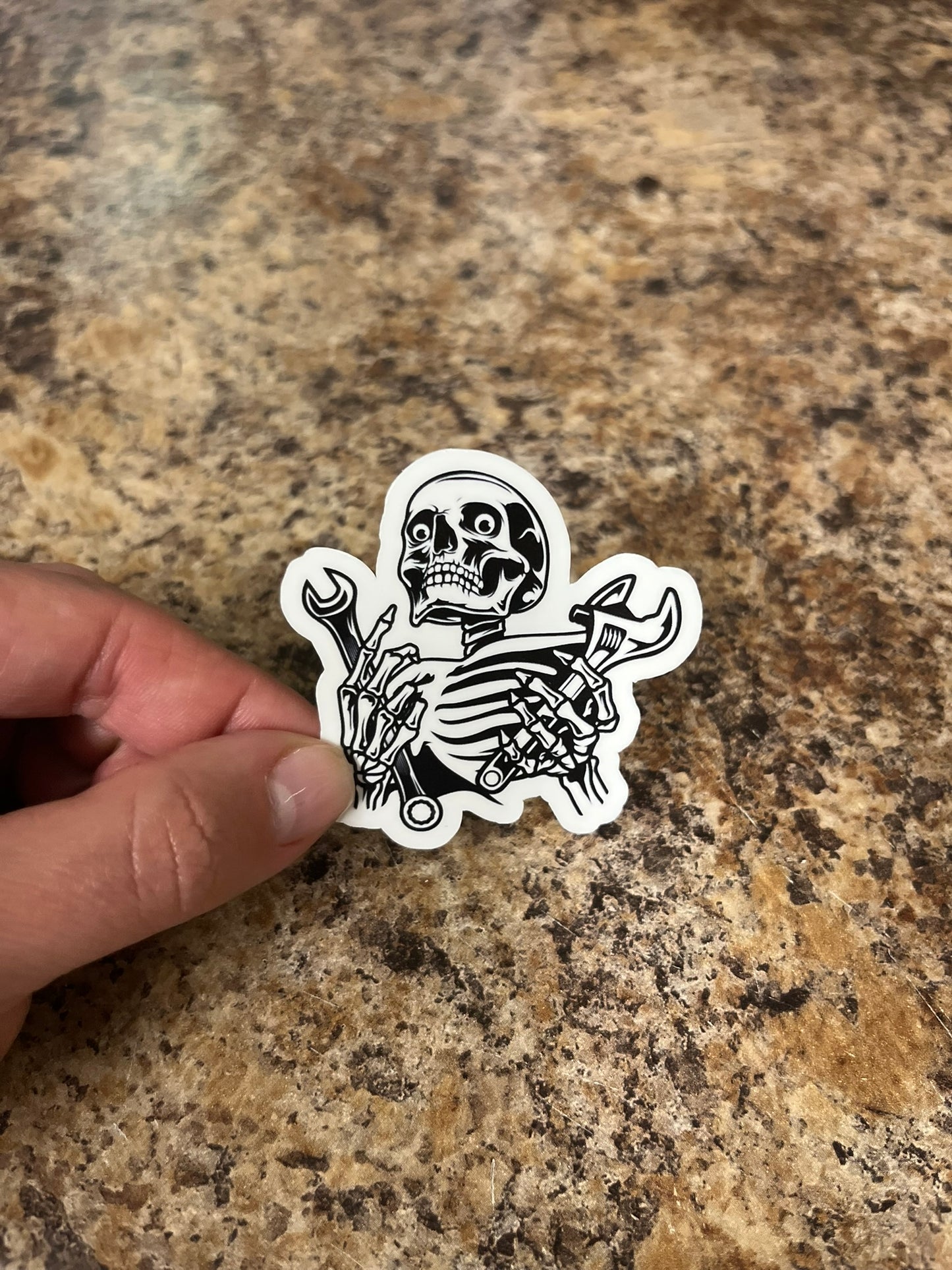 Mechanic Skeleton Waterproof Sticker | Wrench Tool Vinyl | 4 Size & Finish Options | Laptop Yeti Stanley Cooler+