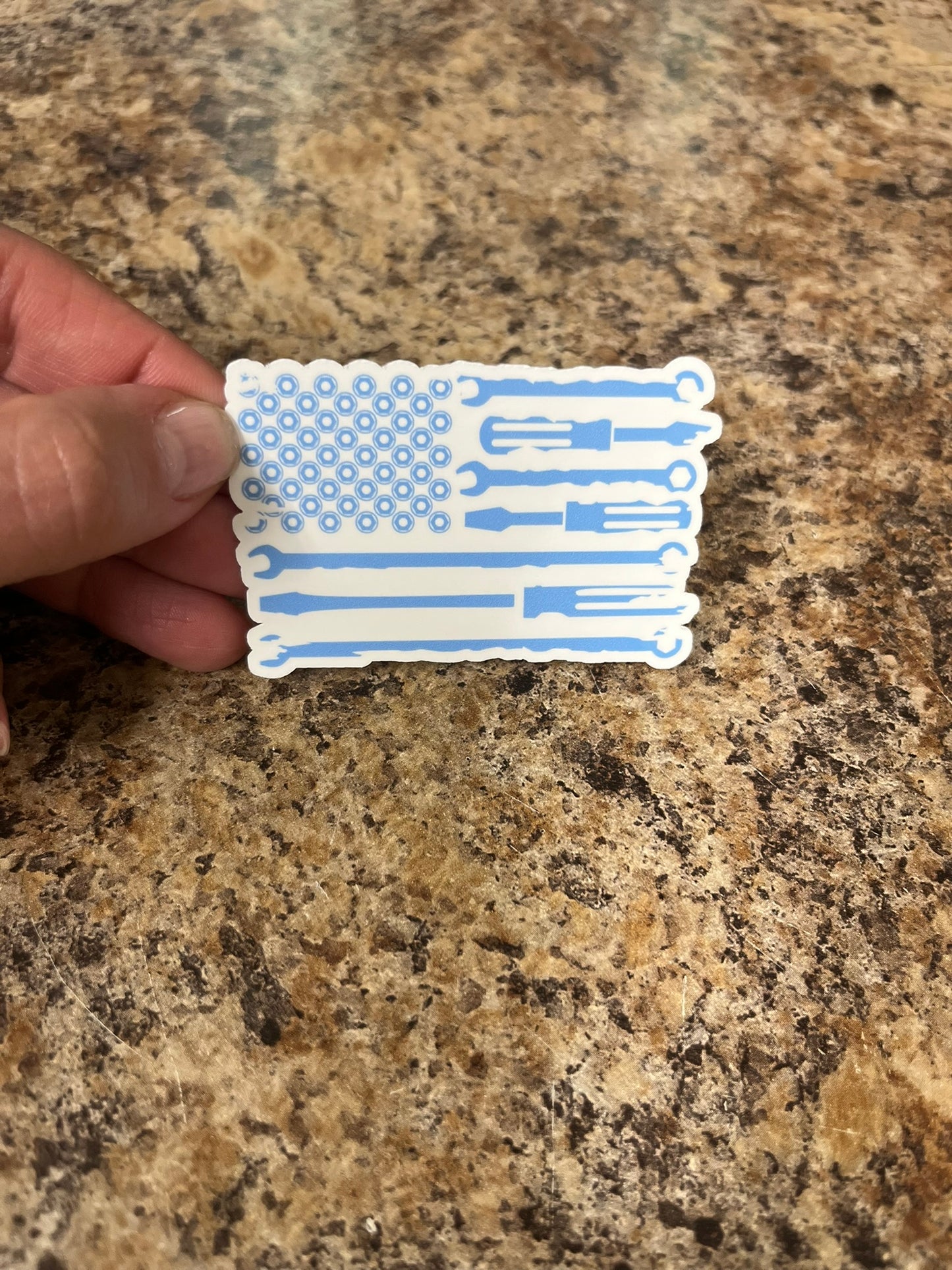 Mechanic American Flag Waterproof Sticker | Tool Patriotic Vinyl | 2.75"x1.75" | Laptop Yeti Stanley Cooler+