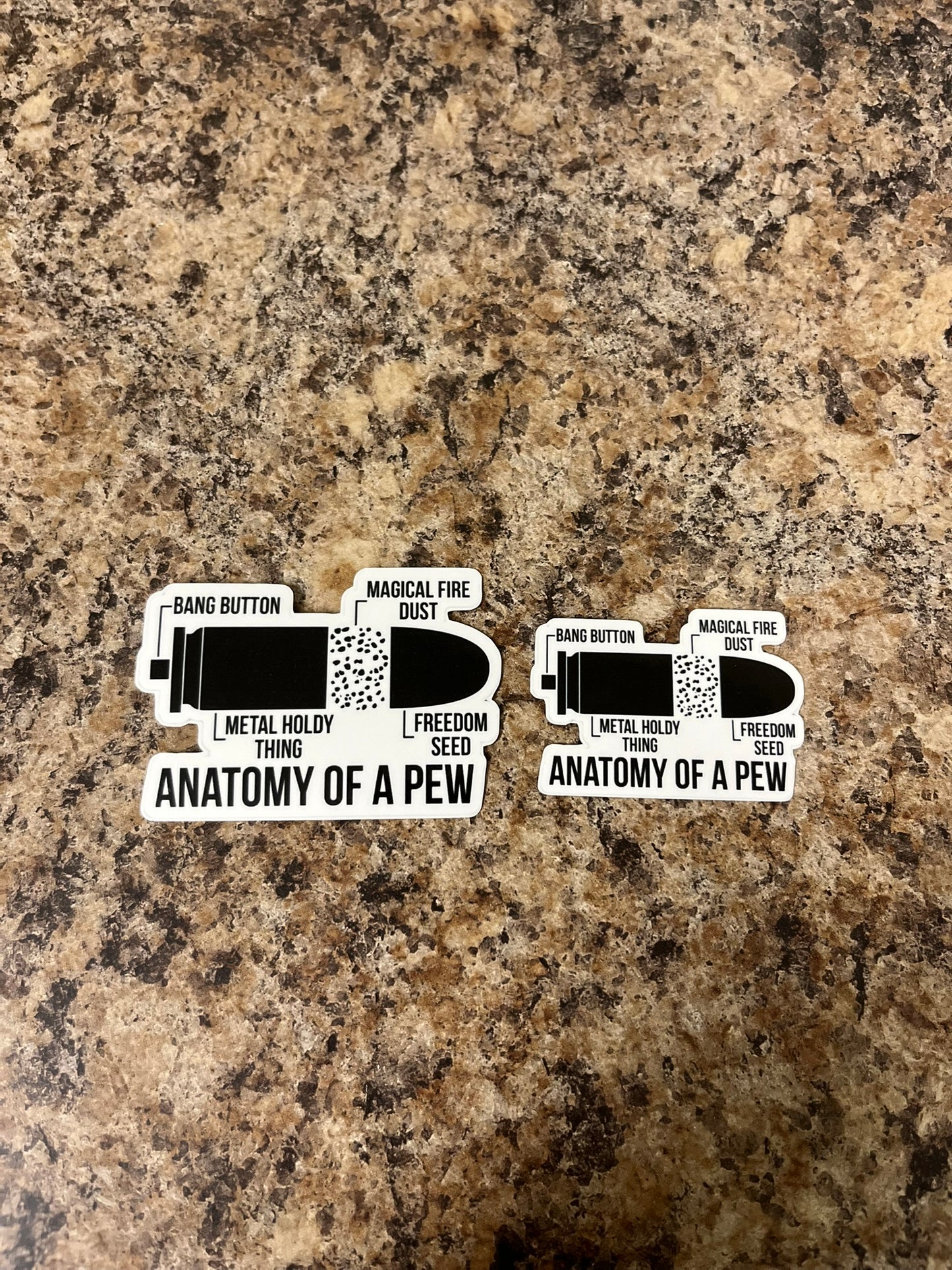Anatomy of a Pew Waterproof Sticker | Funny Bullet Vinyl | 2 Size Options | Laptop Yeti Stanley Cooler+