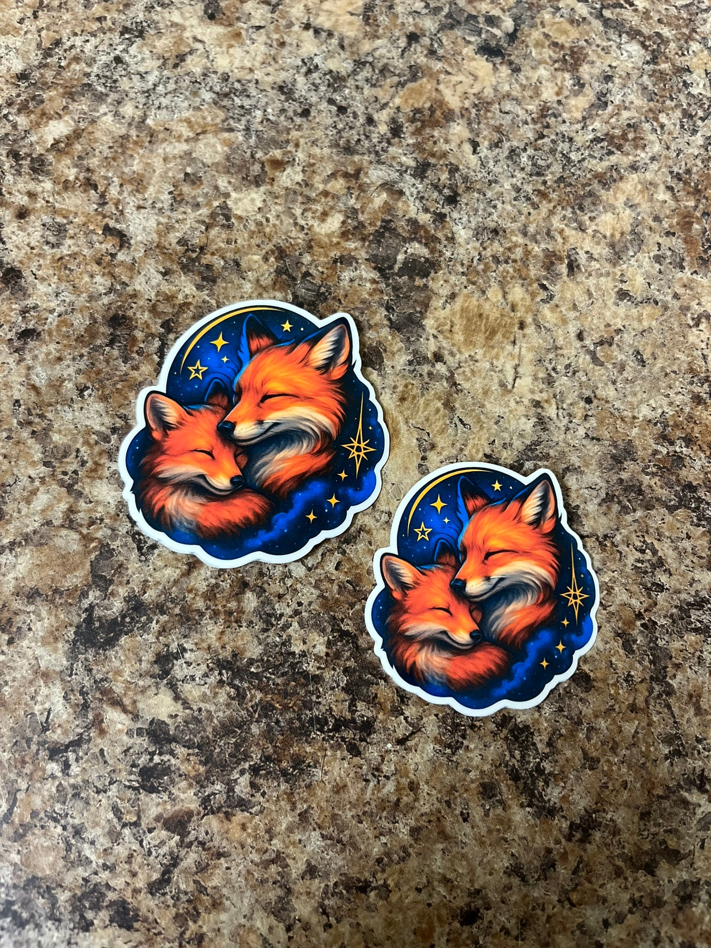 Midnight Foxes Cuddling Waterproof Sticker | Starry Night Vinyl | 2 Size Options | Laptop Yeti Stanley Cooler+