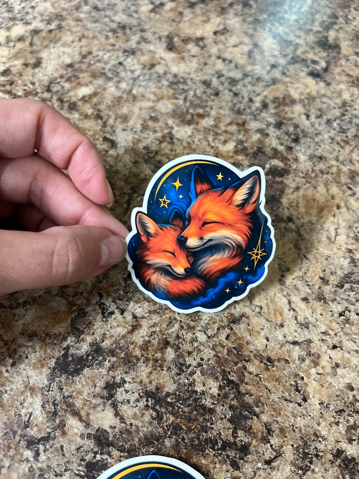 Midnight Foxes Cuddling Waterproof Sticker | Starry Night Vinyl | 2 Size Options | Laptop Yeti Stanley Cooler+
