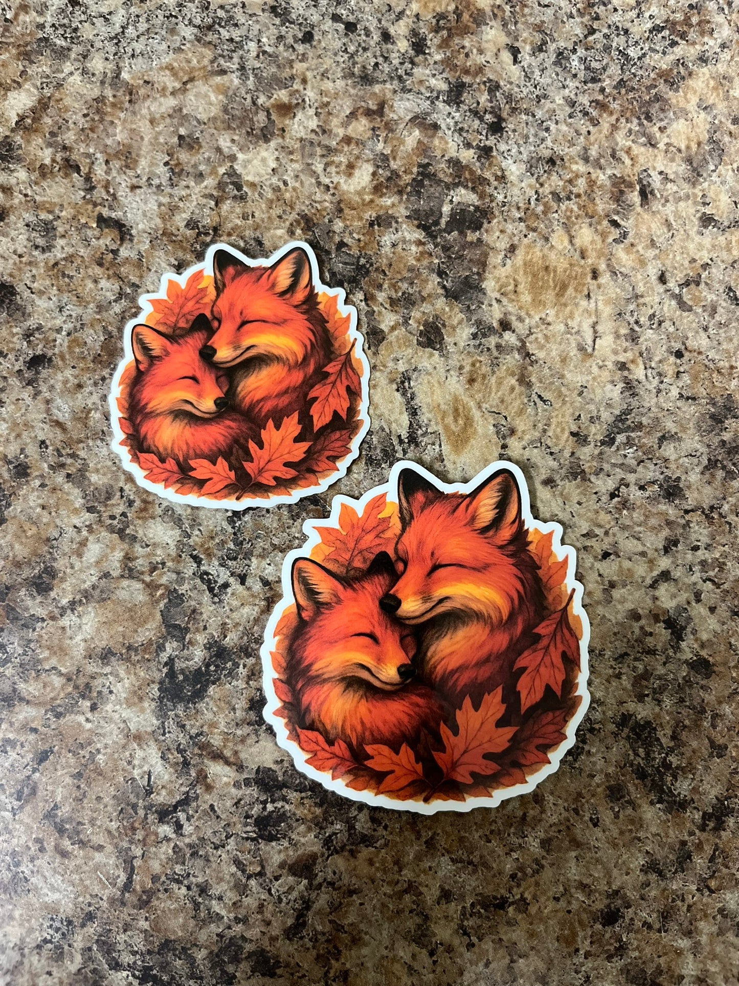 Fall Foxes Cuddling Waterproof Sticker | Autumn Leaves Vinyl | 2 Size Options | Laptop Yeti Stanley Cooler+