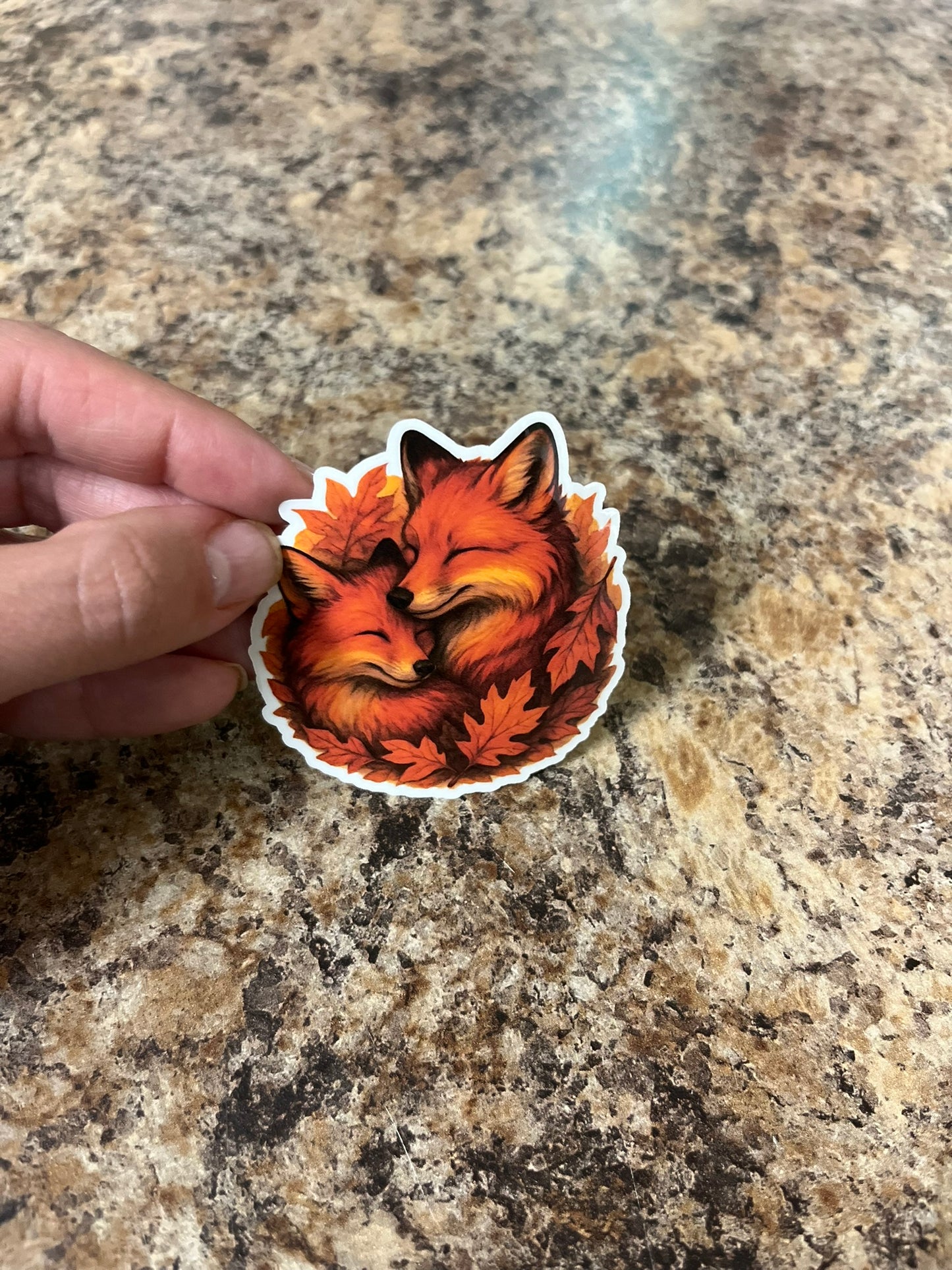 Fall Foxes Cuddling Waterproof Sticker | Autumn Leaves Vinyl | 2 Size Options | Laptop Yeti Stanley Cooler+