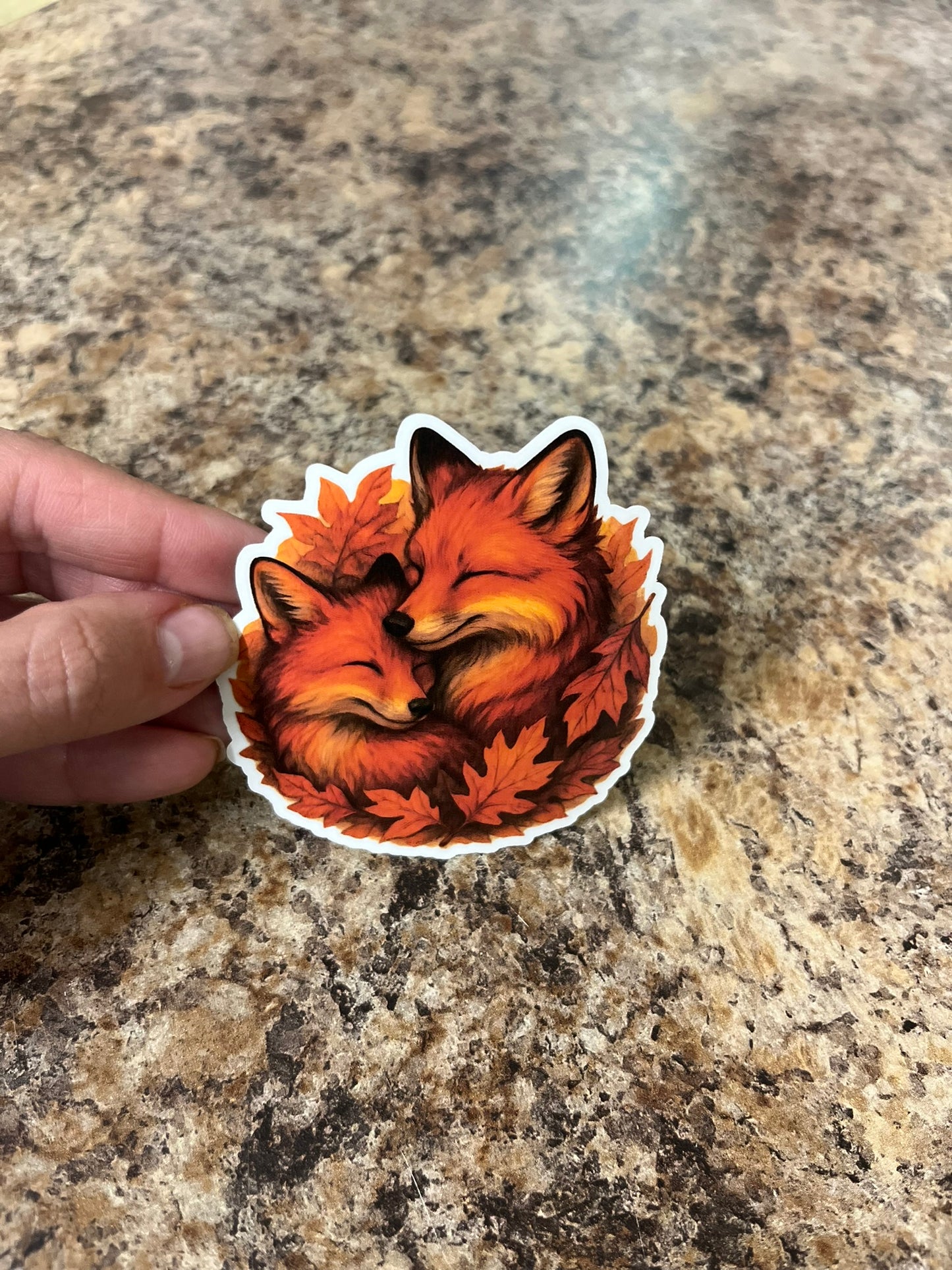 Fall Foxes Cuddling Waterproof Sticker | Autumn Leaves Vinyl | 2 Size Options | Laptop Yeti Stanley Cooler+