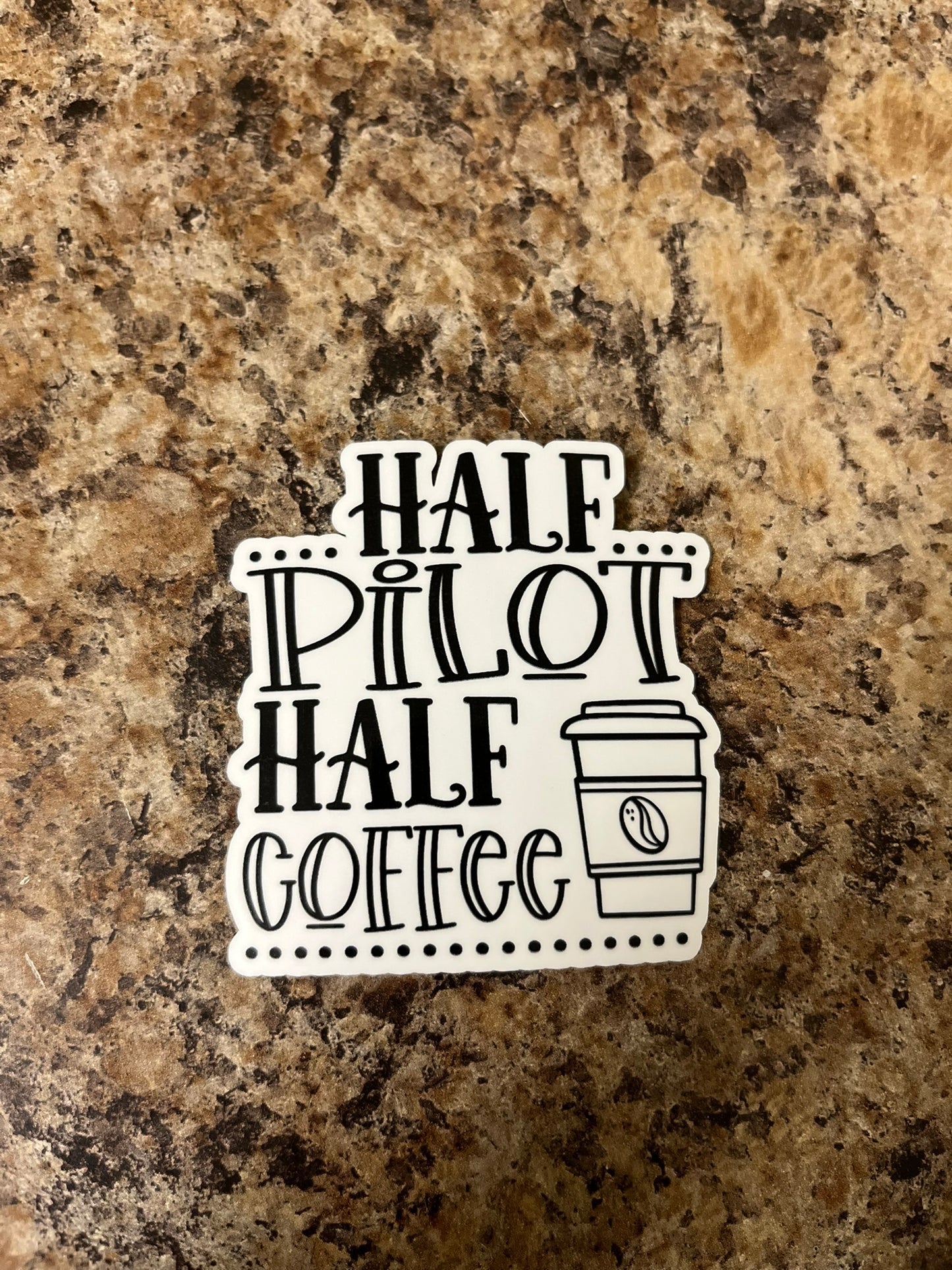 Half Pilot Half Coffee Waterproof Sticker | Aviation Caffeine Vinyl | 2.75"x2.5" | Laptop Yeti Stanley Cooler+