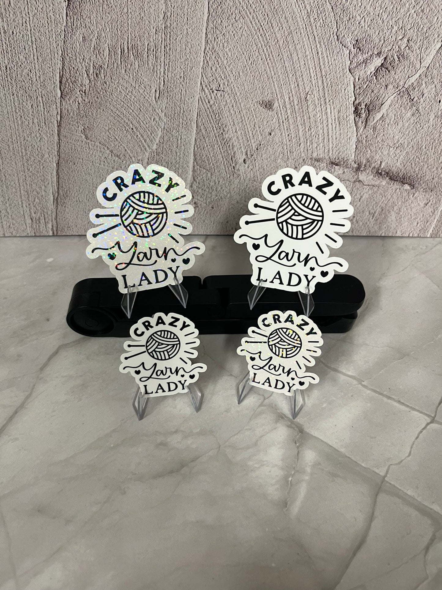 Crazy Yarn Lady Waterproof Sticker | Knitting Crochet Vinyl | 4 Size & Finish Options | Laptop Yeti Stanley Cooler+