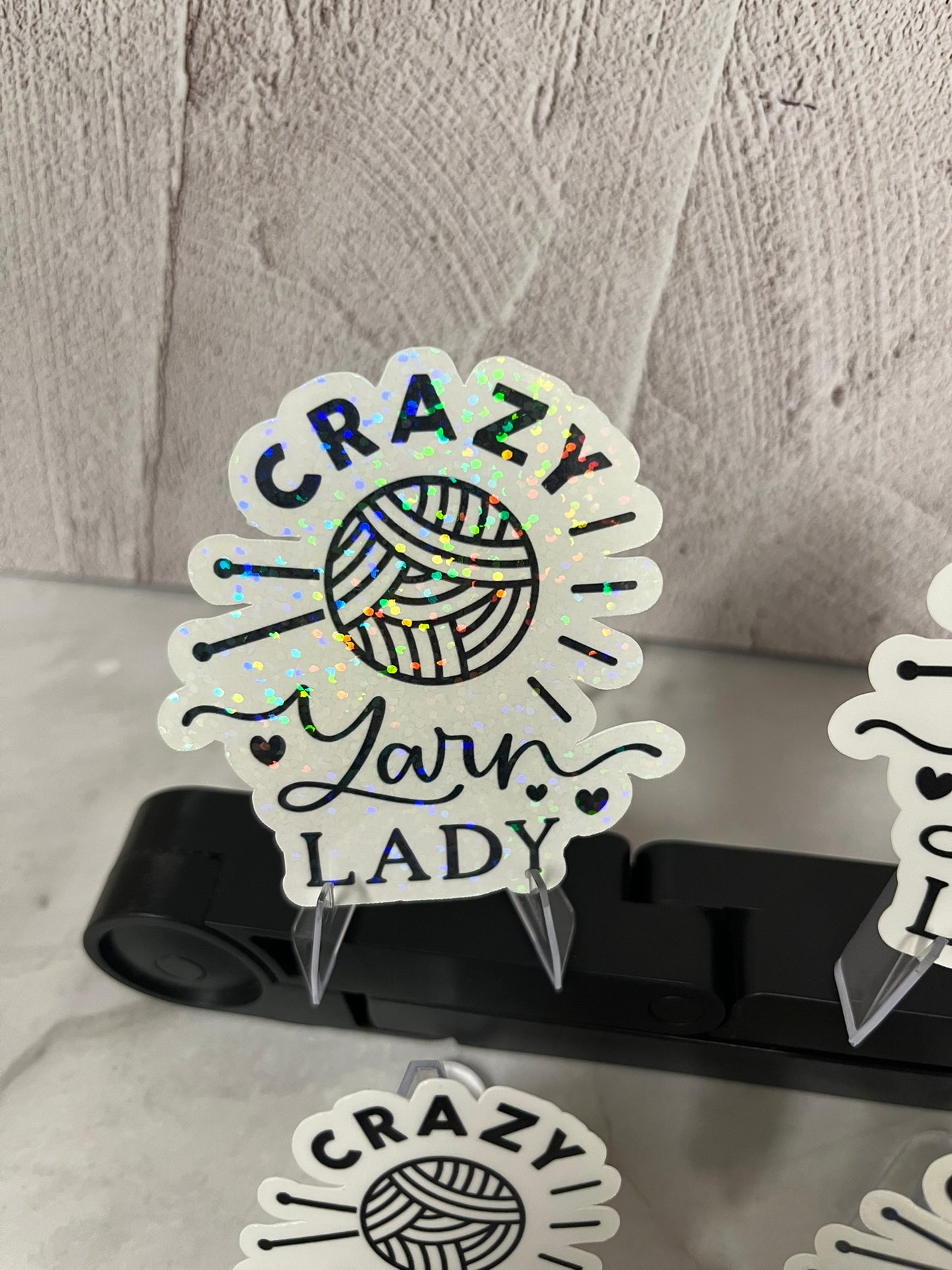 Crazy Yarn Lady Waterproof Sticker | Knitting Crochet Vinyl | 4 Size & Finish Options | Laptop Yeti Stanley Cooler+