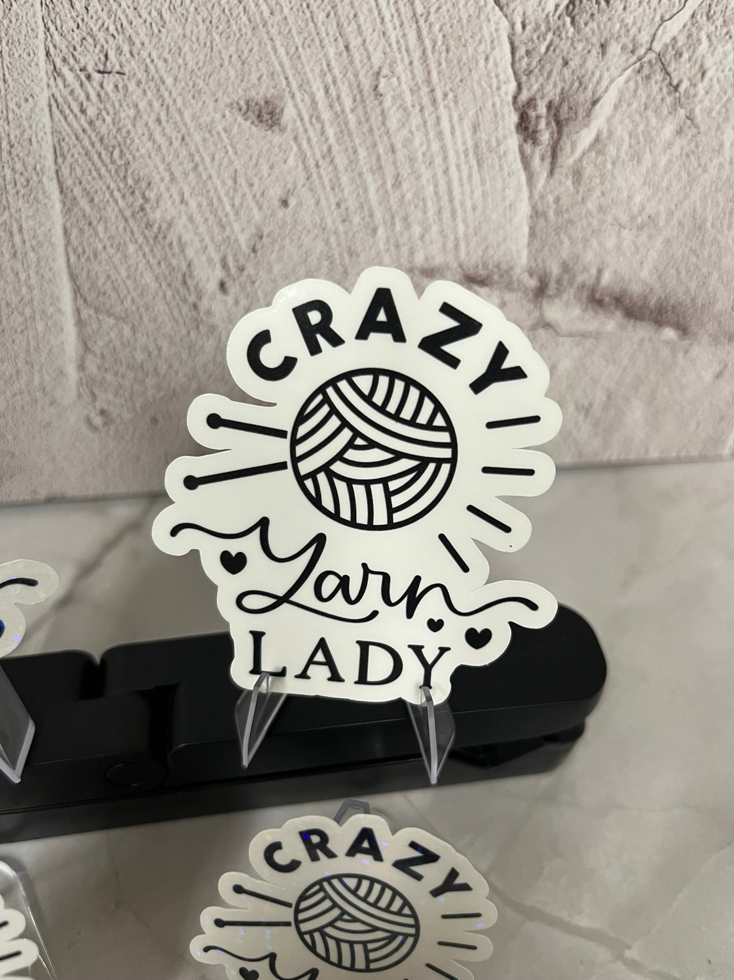 Crazy Yarn Lady Waterproof Sticker | Knitting Crochet Vinyl | 4 Size & Finish Options | Laptop Yeti Stanley Cooler+