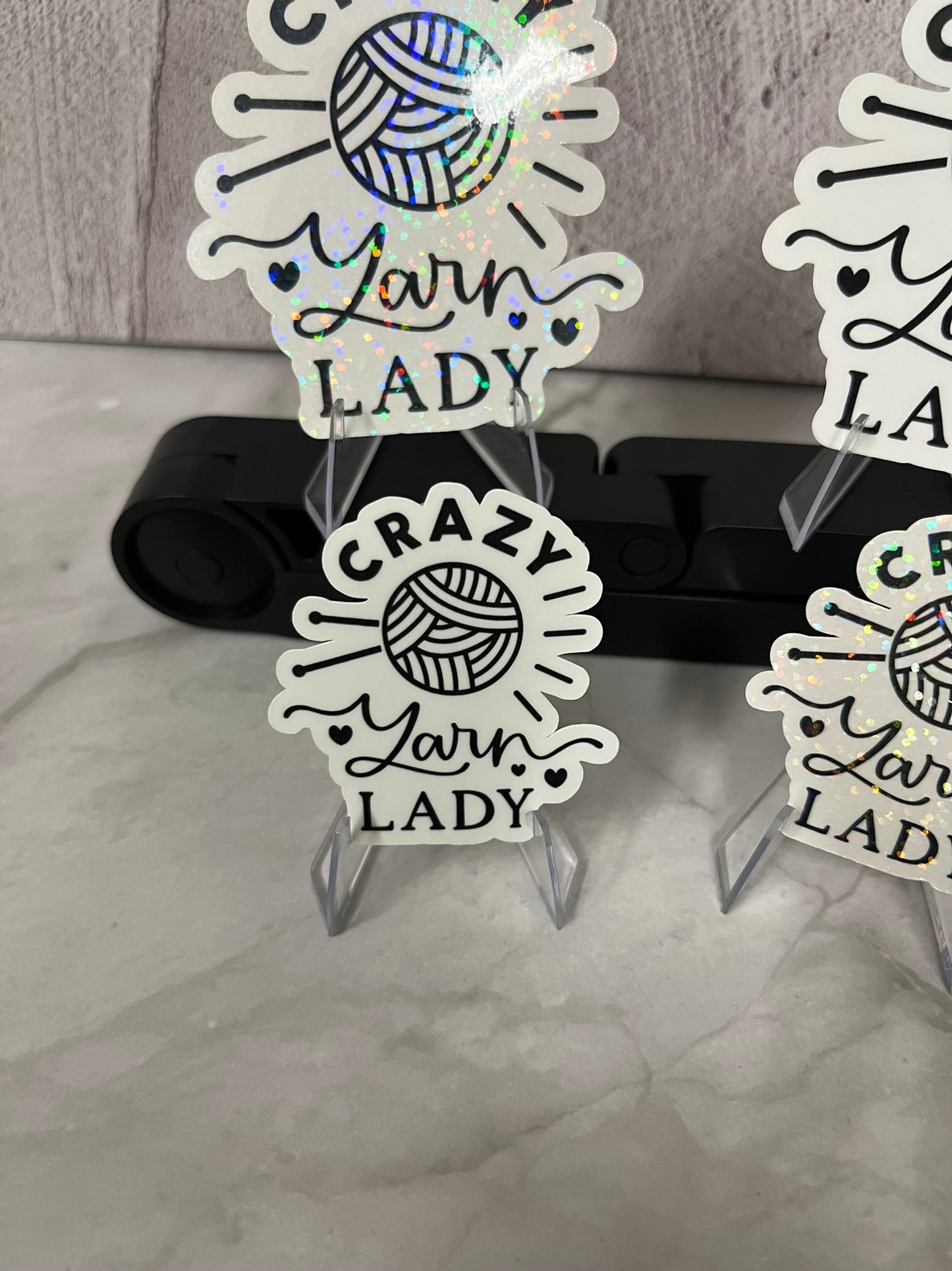 Crazy Yarn Lady Waterproof Sticker | Knitting Crochet Vinyl | 4 Size & Finish Options | Laptop Yeti Stanley Cooler+