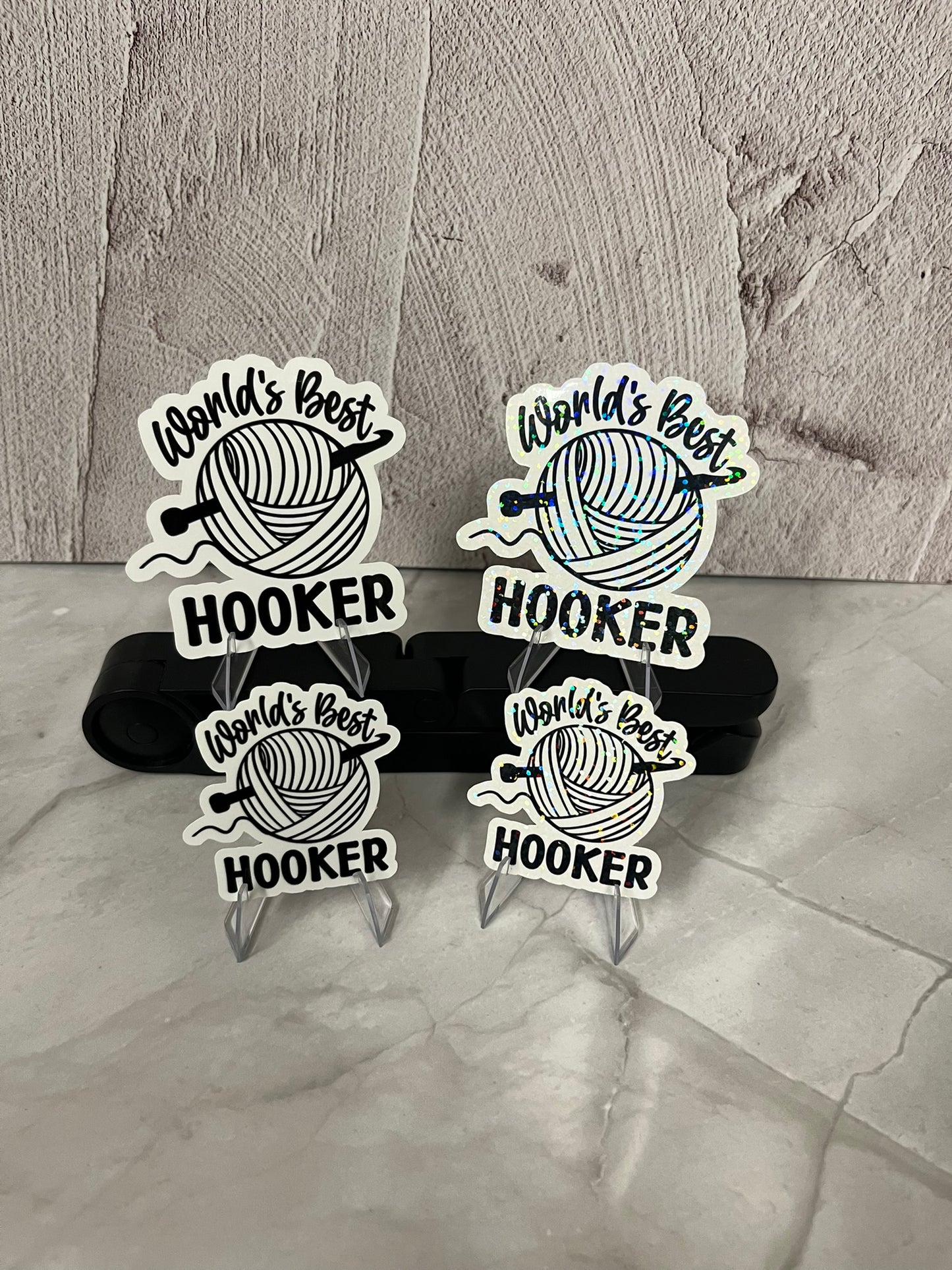World's Best Hooker Waterproof Sticker | Crochet Humor Vinyl | 4 Size & Finish Options | Laptop Yeti Stanley Cooler+