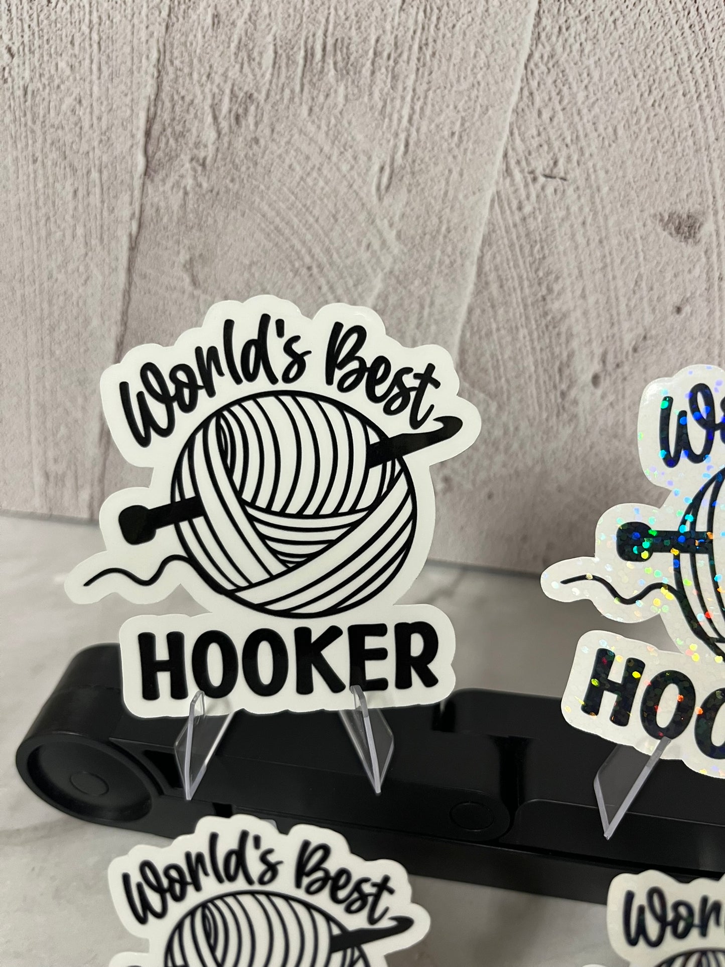 World's Best Hooker Waterproof Sticker | Crochet Humor Vinyl | 4 Size & Finish Options | Laptop Yeti Stanley Cooler+