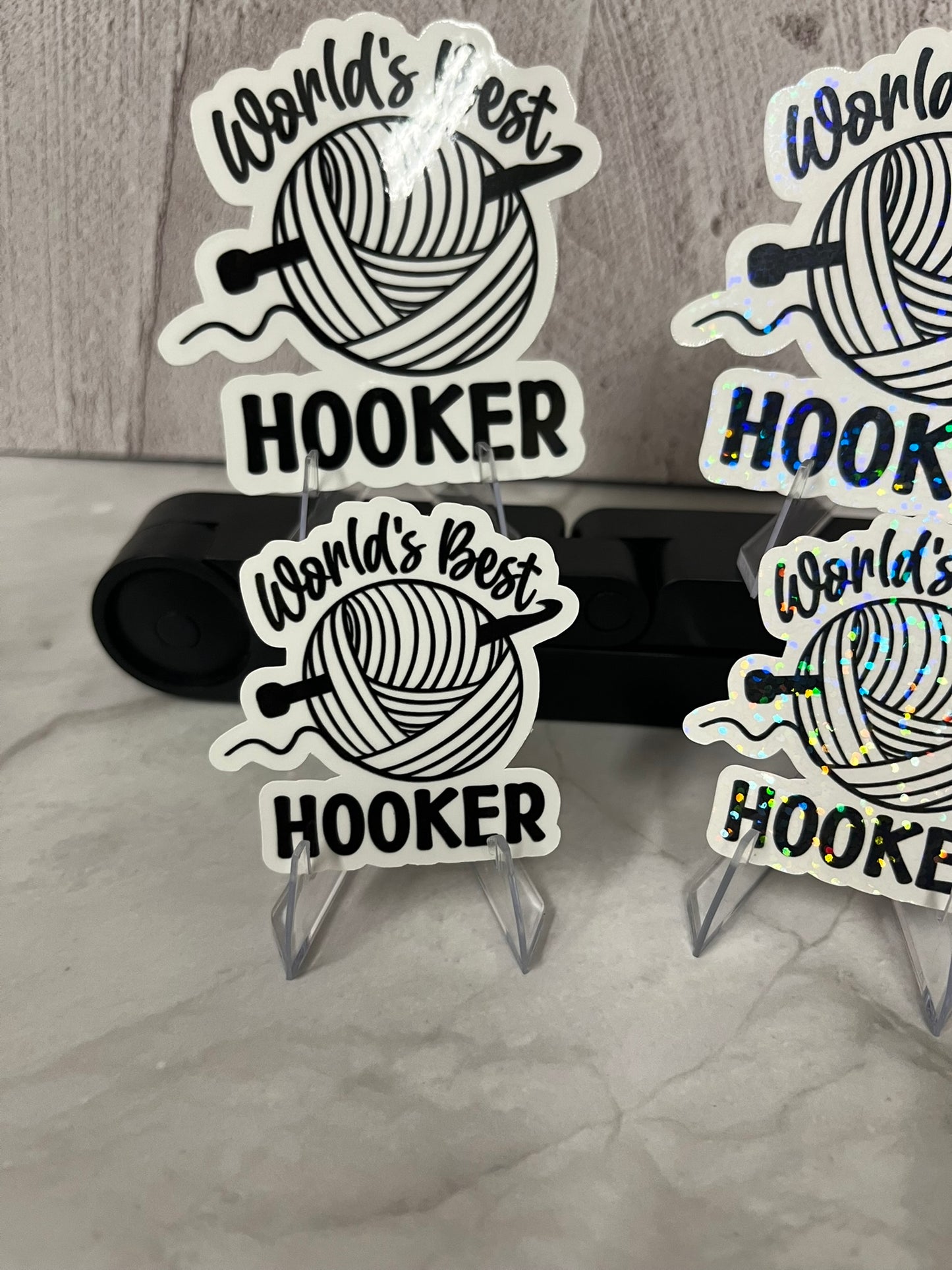 World's Best Hooker Waterproof Sticker | Crochet Humor Vinyl | 4 Size & Finish Options | Laptop Yeti Stanley Cooler+