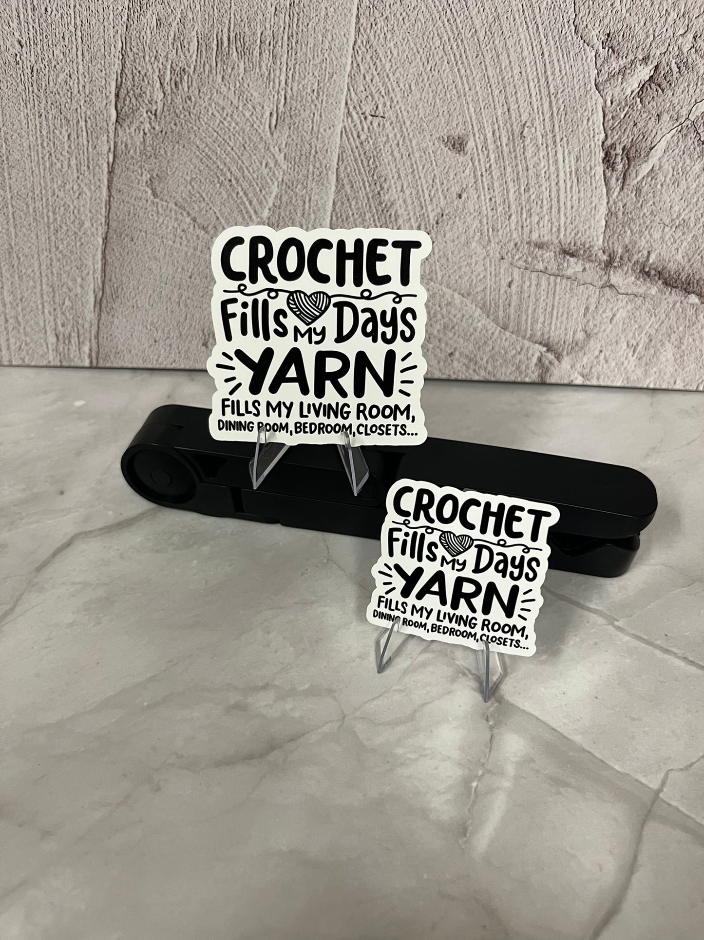 Crochet Fills My Days Yarn Waterproof Sticker | Fiber Arts Humor Vinyl | 2 Size Options | Laptop Yeti Stanley Cooler+