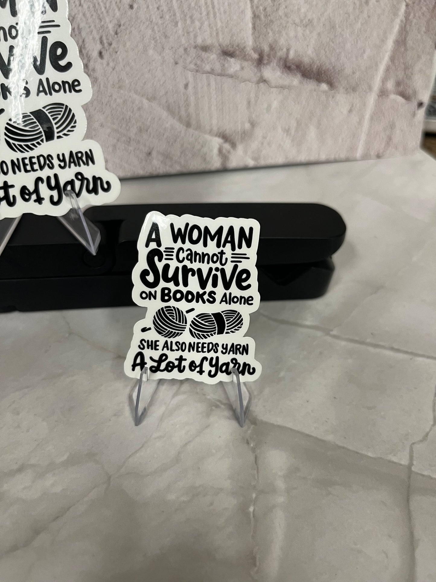 Woman Books Yarn Waterproof Sticker | Fiber Arts Reading Vinyl | 2 Size Options | Laptop Yeti Stanley Cooler+
